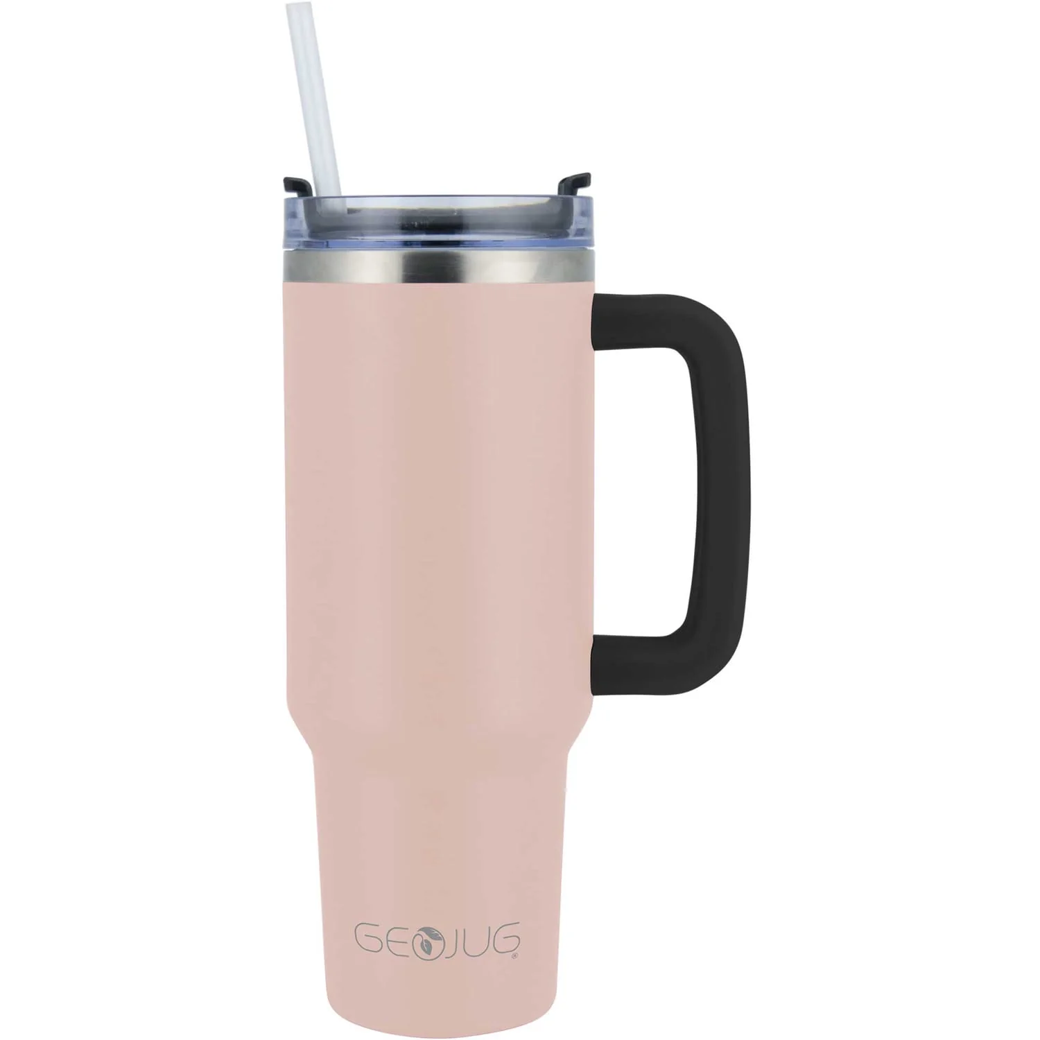 Brentwood Geojug 40-Oz. Insulated Stainless Steel Tumbler Cup with Handle, Lid, and Straw, Black, Pink