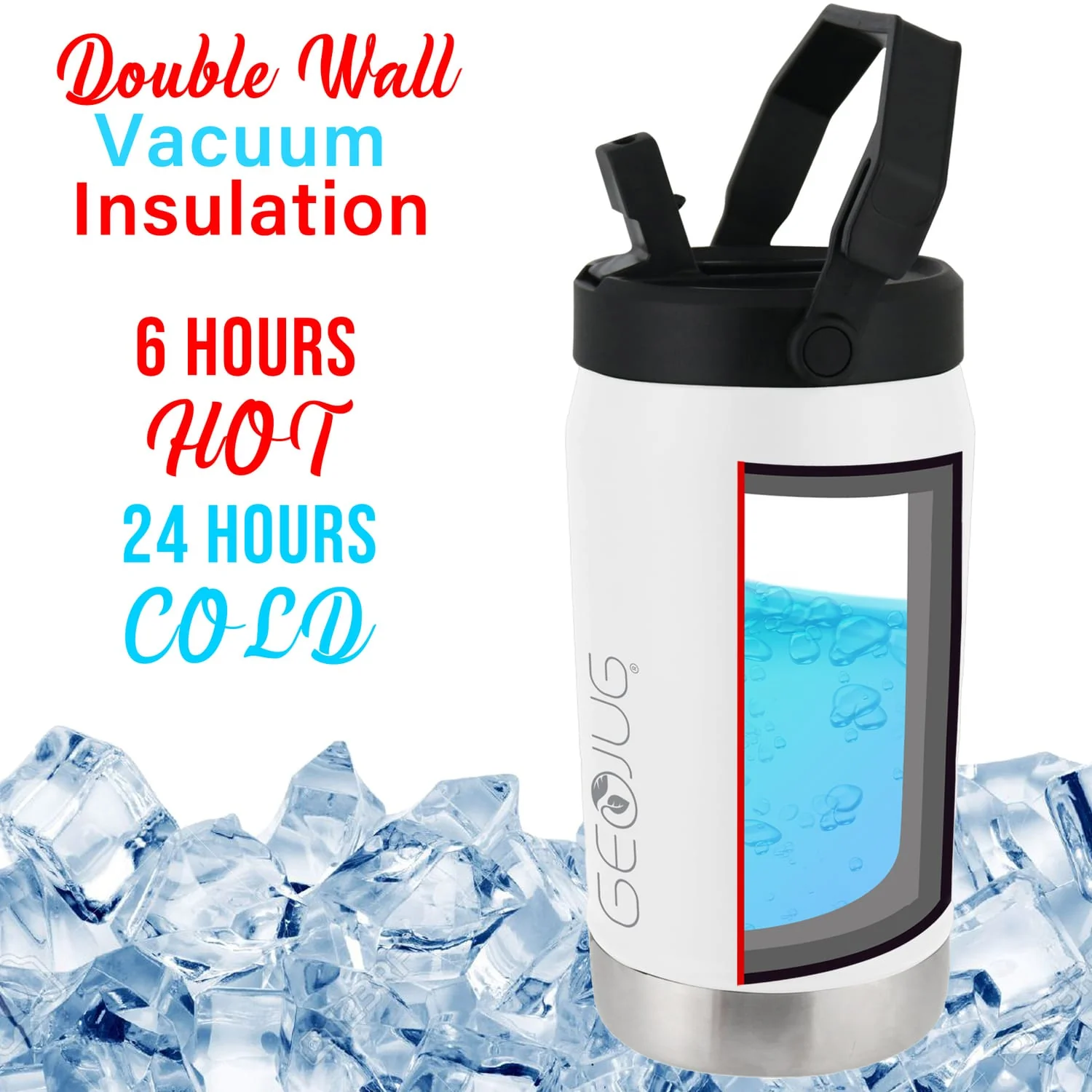 Brentwood Geojug Vacuum-Insulated Stainless Steel Sports Water Jug with Spout Straw Lid, and Handle with Fence Hook, 40 Oz., Cream - Image 5