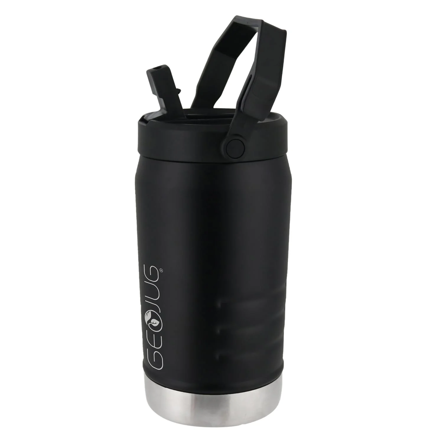 Brentwood Geojug Vacuum-Insulated Stainless Steel Sports Water Jug with Spout Straw Lid, and Handle with Fence Hook, 64 Oz., Black
