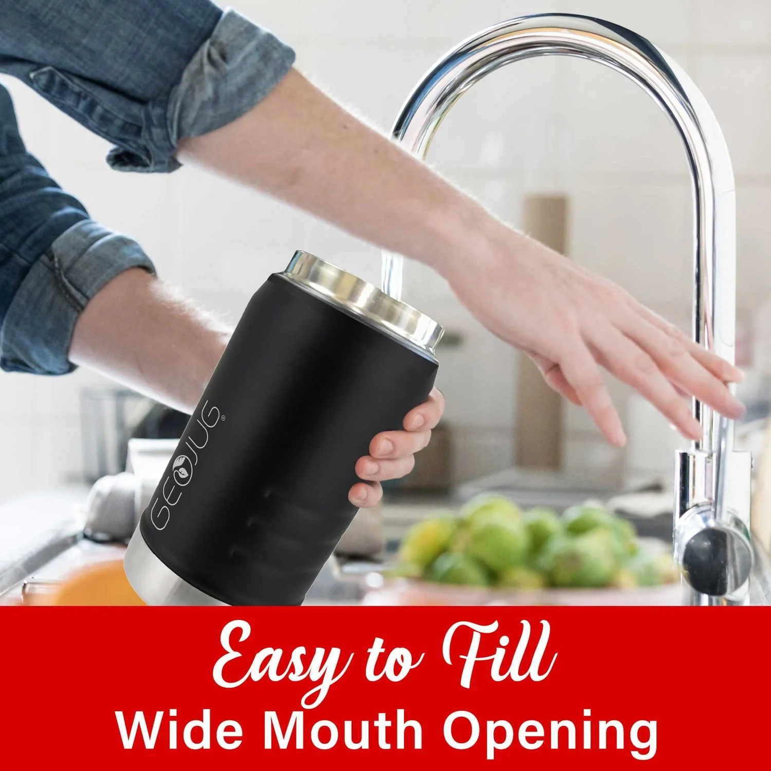 Brentwood Geojug Vacuum-Insulated Stainless Steel Sports Water Jug with Spout Straw Lid, and Handle with Fence Hook, 64 Oz., Black - Image 3