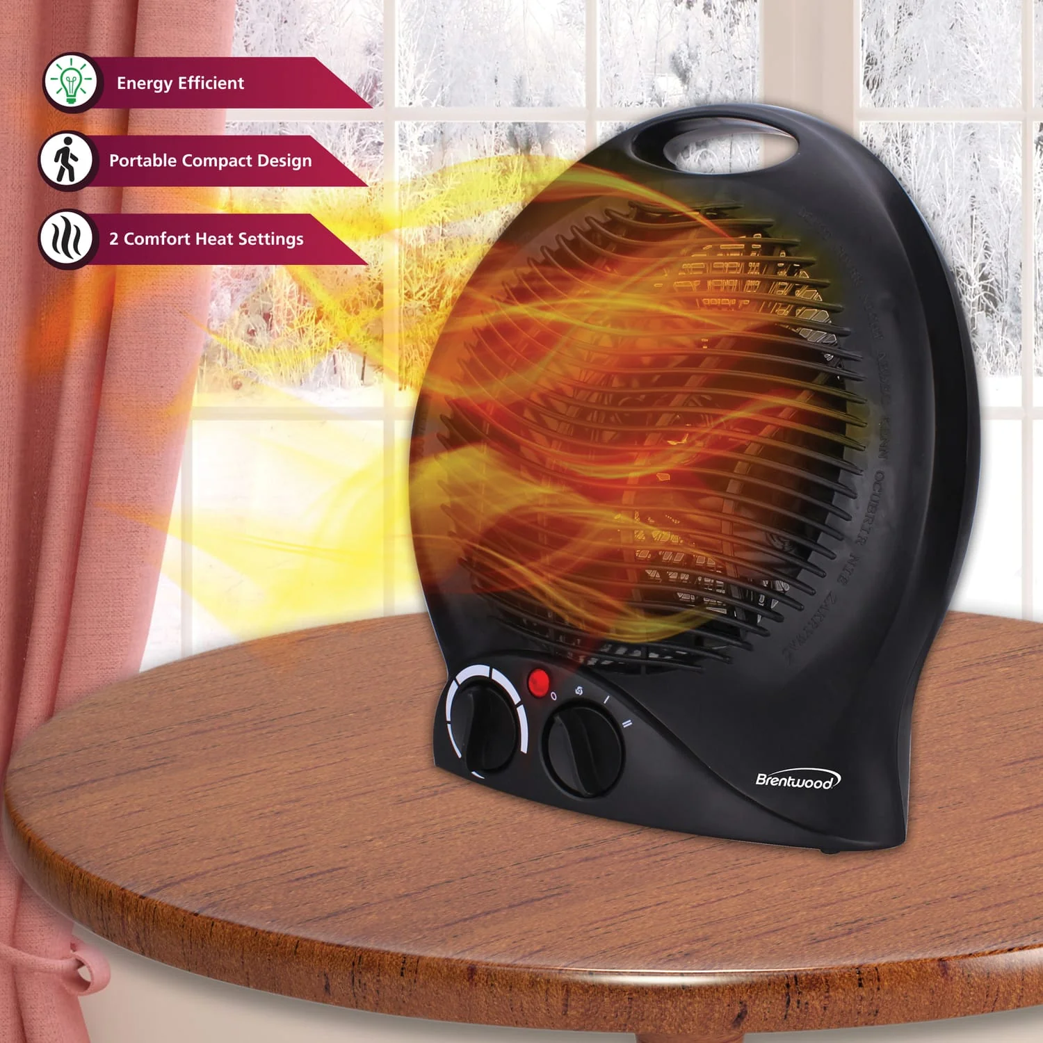 Brentwood H-F301BK 1500-Watt-Max Portable Electric Space Heater and Fan, Black - Image 3