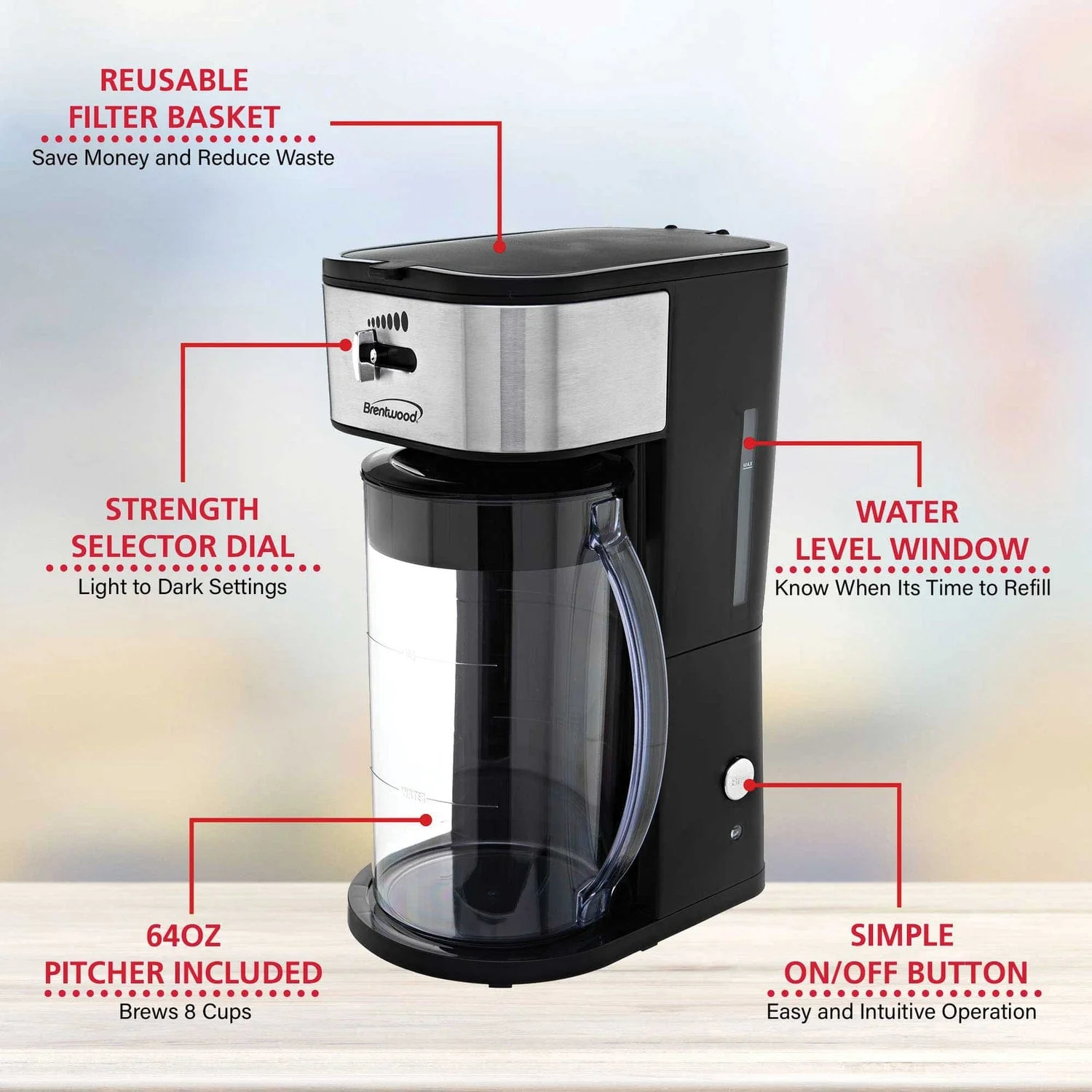 Brentwood Iced Tea and Coffee Maker, Black - Image 3