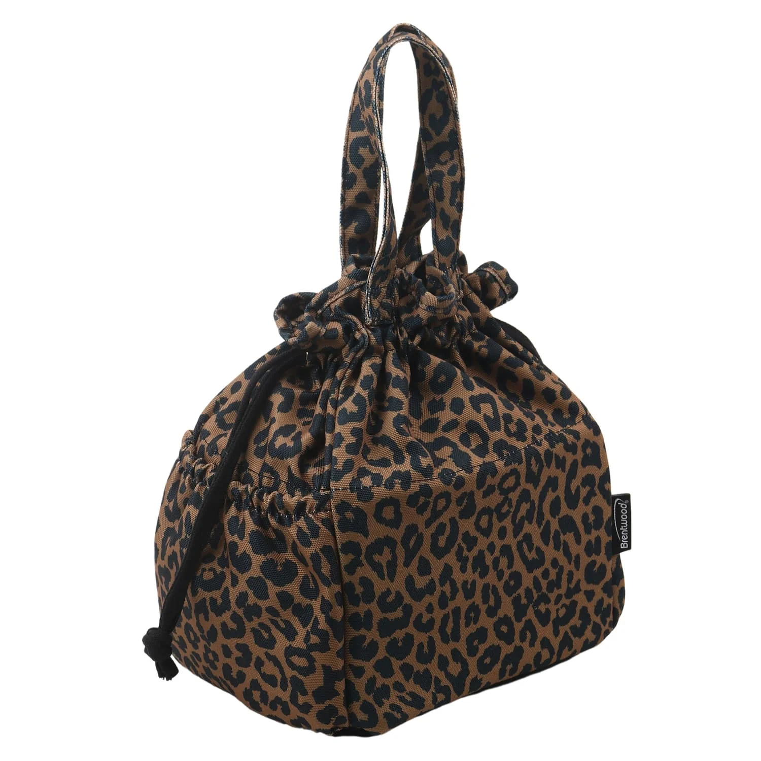 Brentwood Insulated Canvas Lunch Tote Cooler Bag for Women, 12-Can Capacity, with 2 Side Pockets, CB-2025L, Leopard Brown