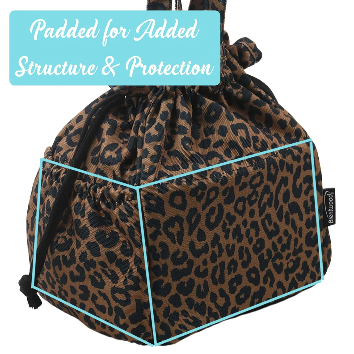 Brentwood Insulated Canvas Lunch Tote Cooler Bag for Women, 12-Can Capacity, with 2 Side Pockets, CB-2025L, Leopard Brown - Image 2