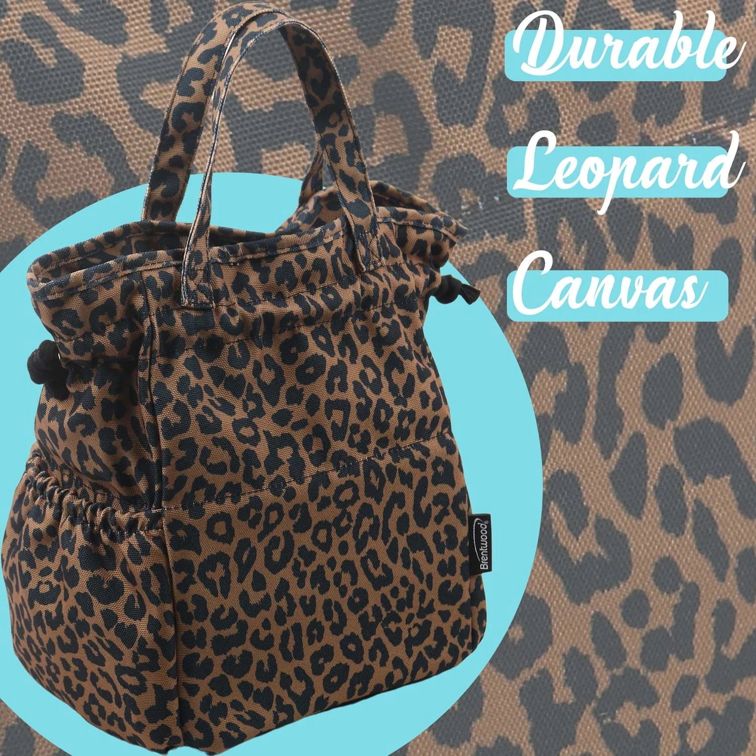 Brentwood Insulated Canvas Lunch Tote Cooler Bag for Women, 12-Can Capacity, with 2 Side Pockets, CB-2025L, Leopard Brown - Image 3
