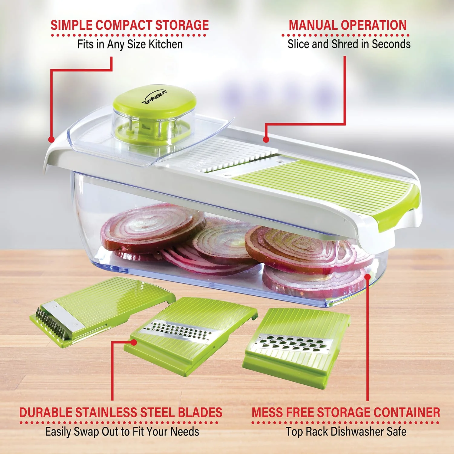 Brentwood Mandolin Slicer with 5-Cup Storage Container and 4 Interchangeable Stainless Steel Blades - Image 5