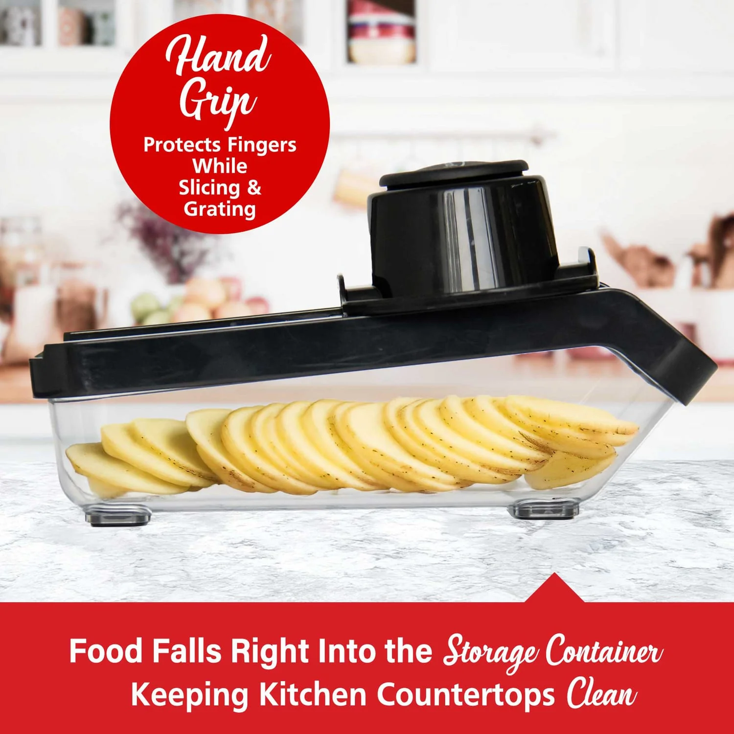 Brentwood Mandoline Slicer and Cheese Grater with 3.6-Cup Storage Container and 6 Interchangeable Stainless Steel Blades, Black - Image 4
