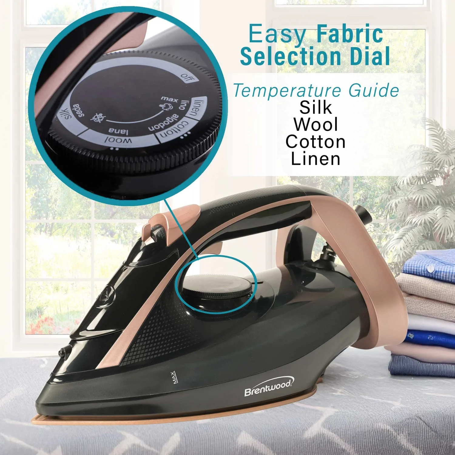 Brentwood MPI-69BKRG Nonstick Ceramic Steam Iron, Black and Rose Gold - Image 3