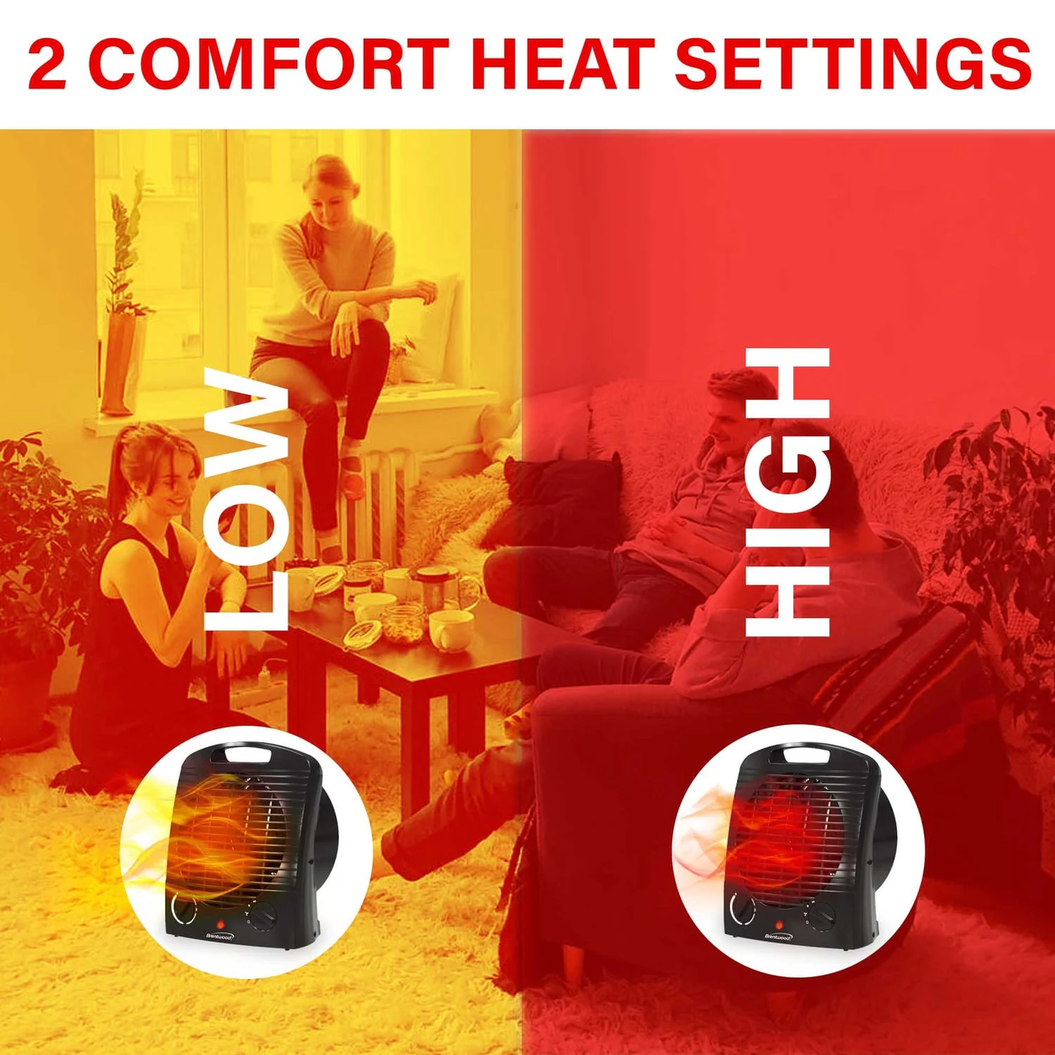 Brentwood Portable Electric Space Heater and Fan, 1500/750 Watts/Fan Only, 5000 BTUs, Adjustable Thermostat, Safety Features, 6-Ft. Cord, H-F306BK - Image 5