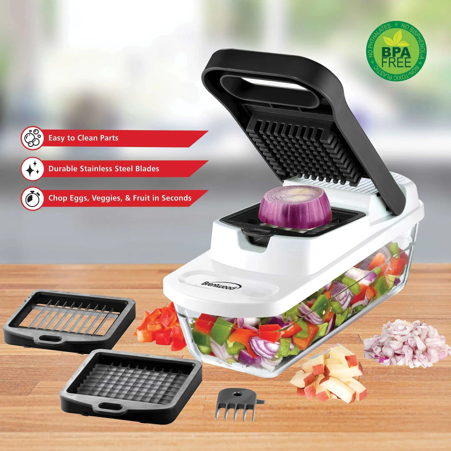 Brentwood Pro Food Chopper and Vegetable Dicer with 6.3-Cup Storage Container and Stainless Steel Blades - Image 3