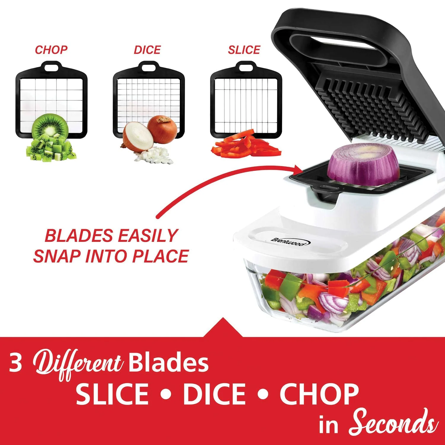 Brentwood Pro Food Chopper and Vegetable Dicer with 6.3-Cup Storage Container and Stainless Steel Blades - Image 4