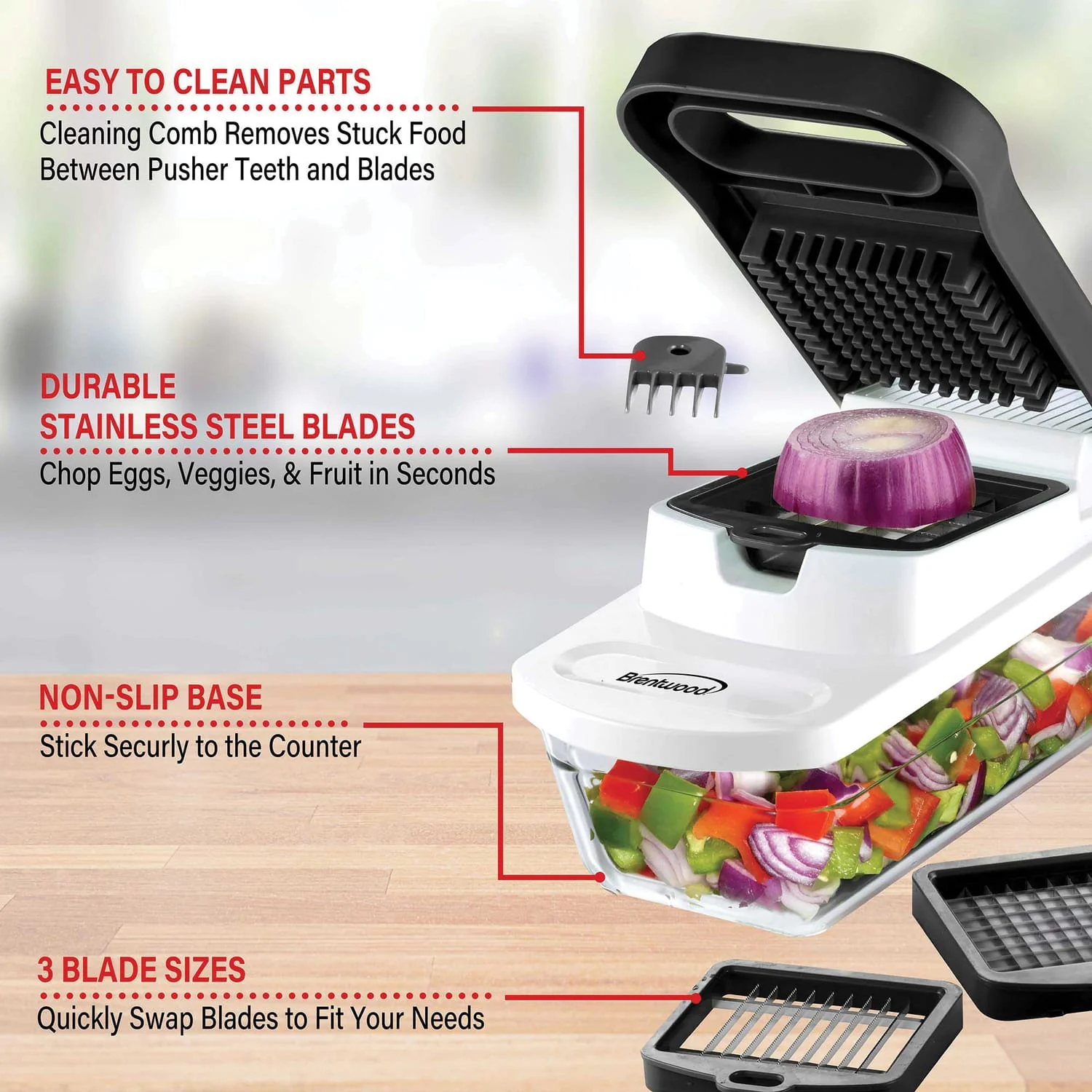 Brentwood Pro Food Chopper and Vegetable Dicer with 6.3-Cup Storage Container and Stainless Steel Blades - Image 5
