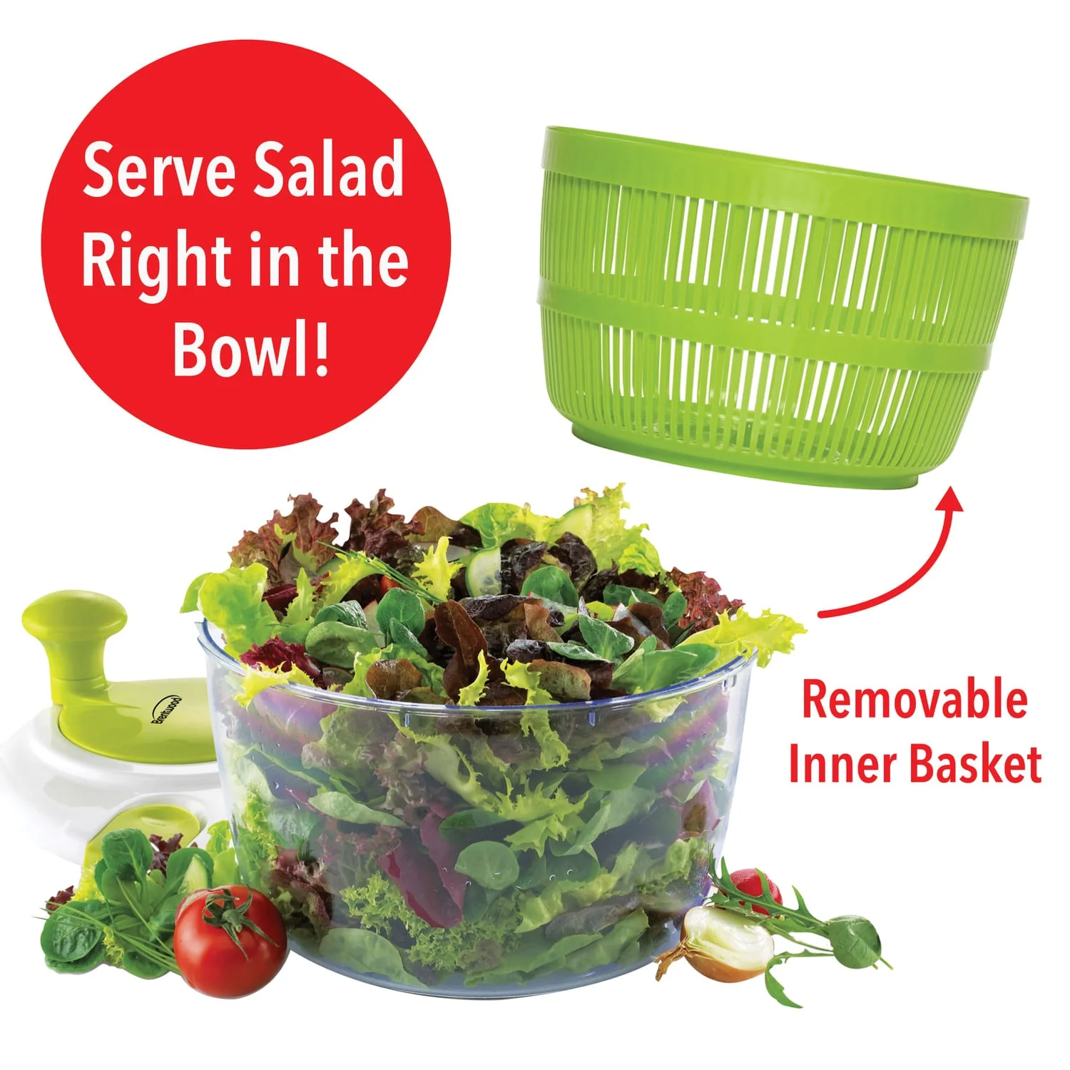 Brentwood Salad Spinner with 5-Qt. Serving Bowl, White - Image 5