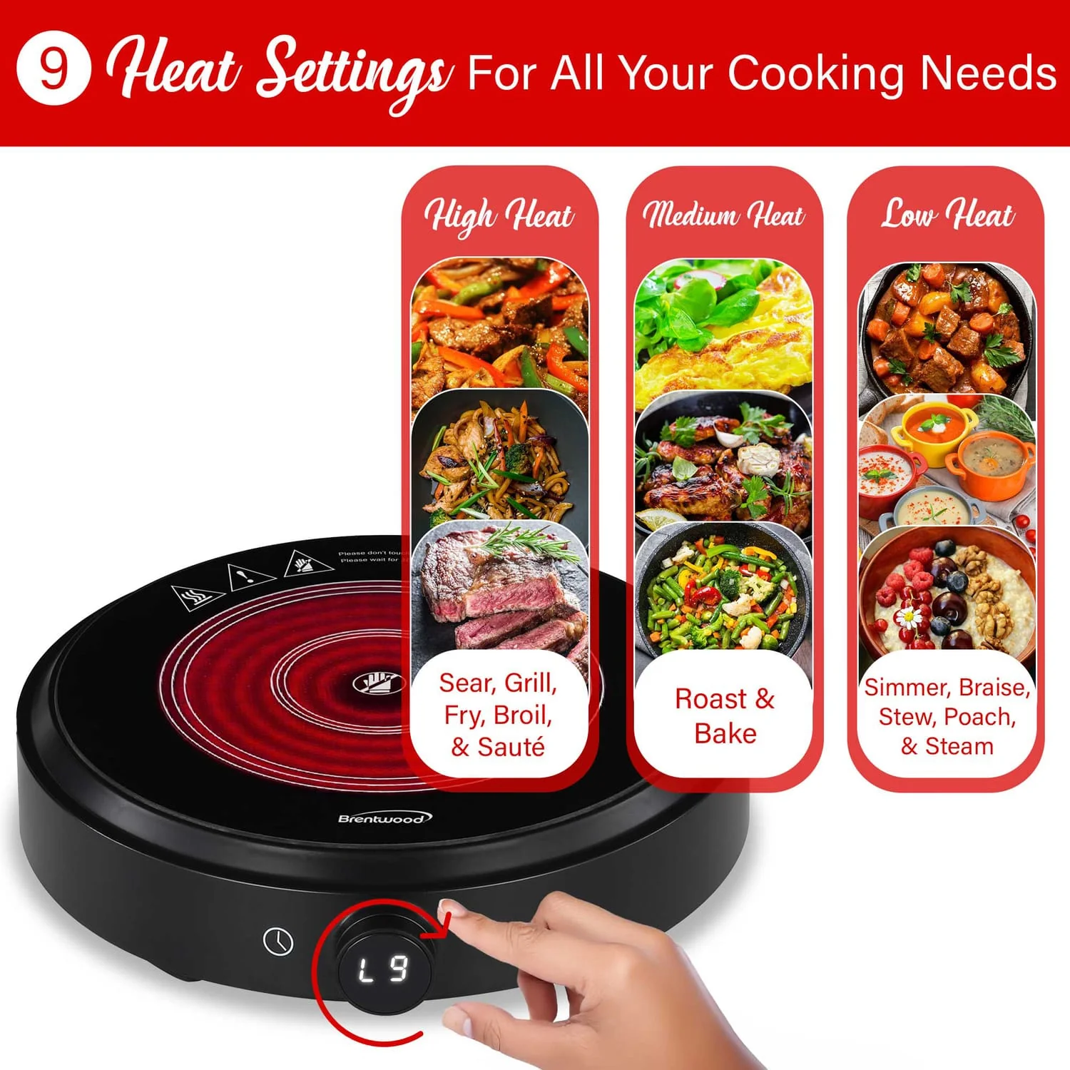 Brentwood Select 1300-Watt 10-In. Countertop Ceramic Glass Cooktop Surface with Single 8-In. Infrared Burner, Black - Image 5