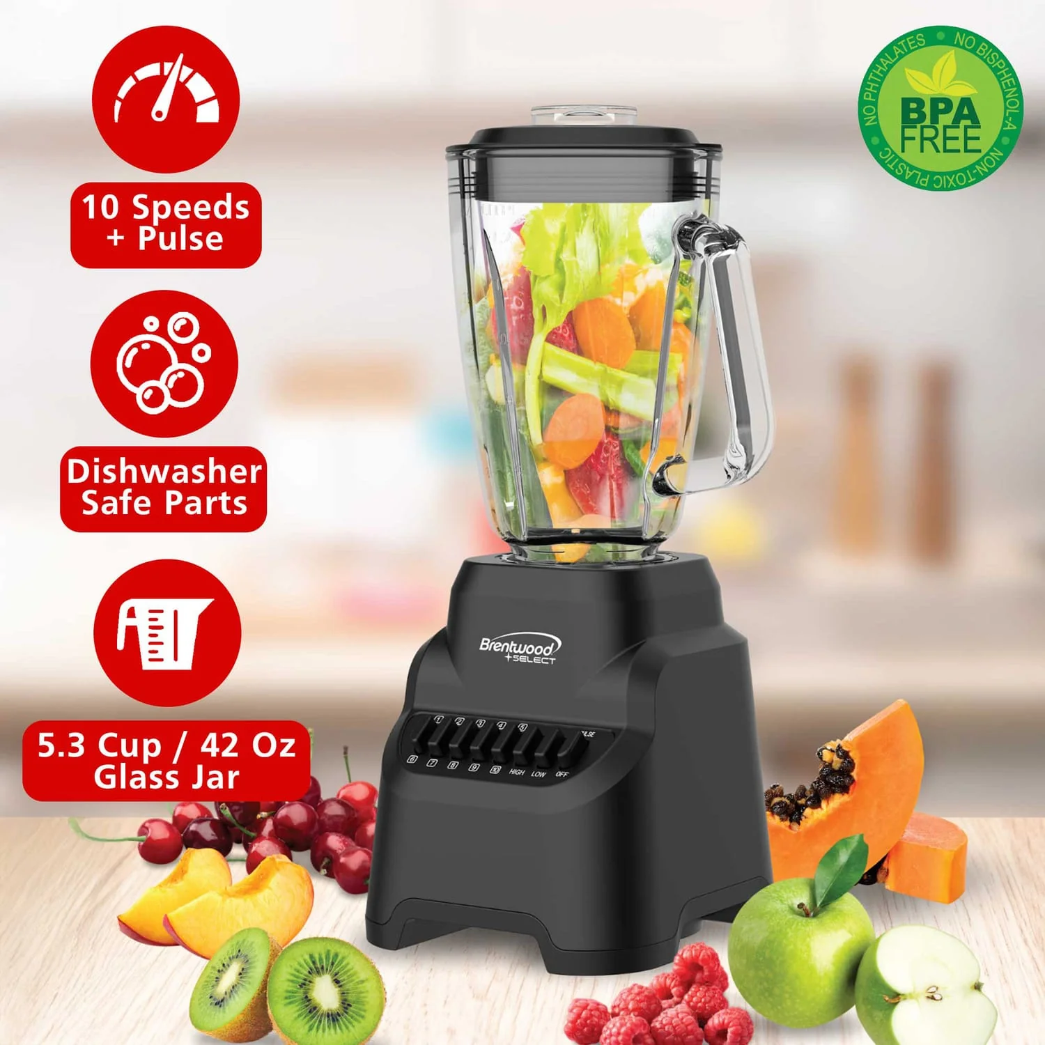 Brentwood Select 5.3-Cup 500-Watt 10-Speed Countertop Blender with Pulse Button - Image 2