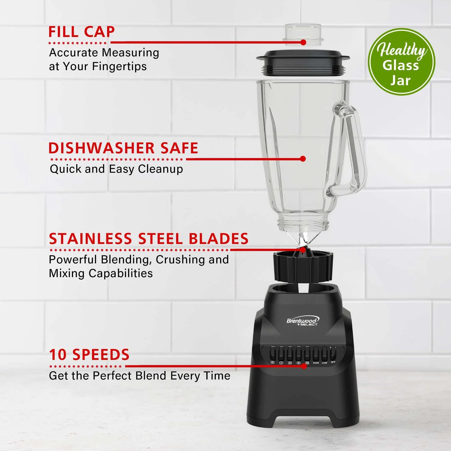 Brentwood Select 5.3-Cup 500-Watt 10-Speed Countertop Blender with Pulse Button - Image 4