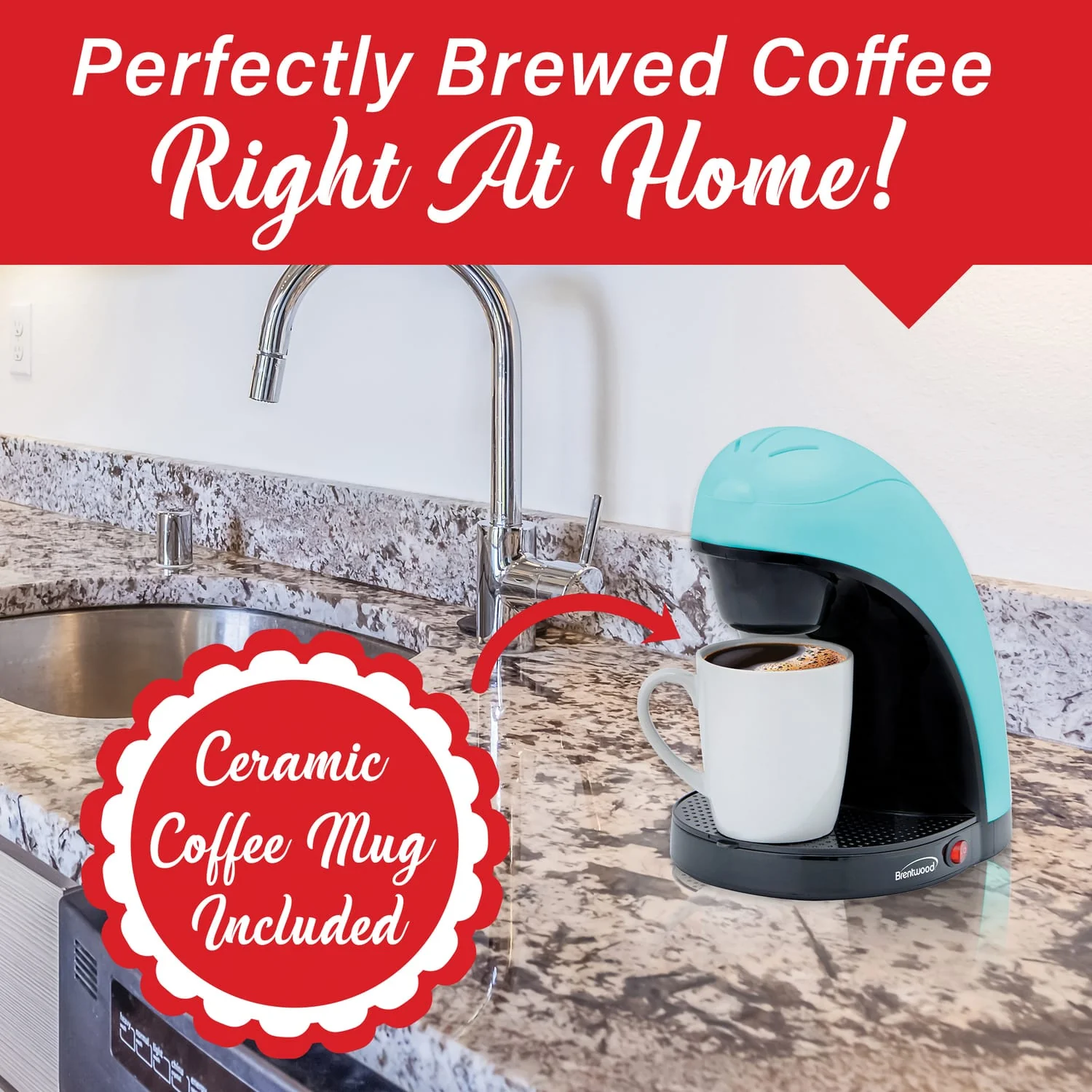 Brentwood Single-Serve Drip Coffee Maker with Ceramic Mug, Blue - Image 3