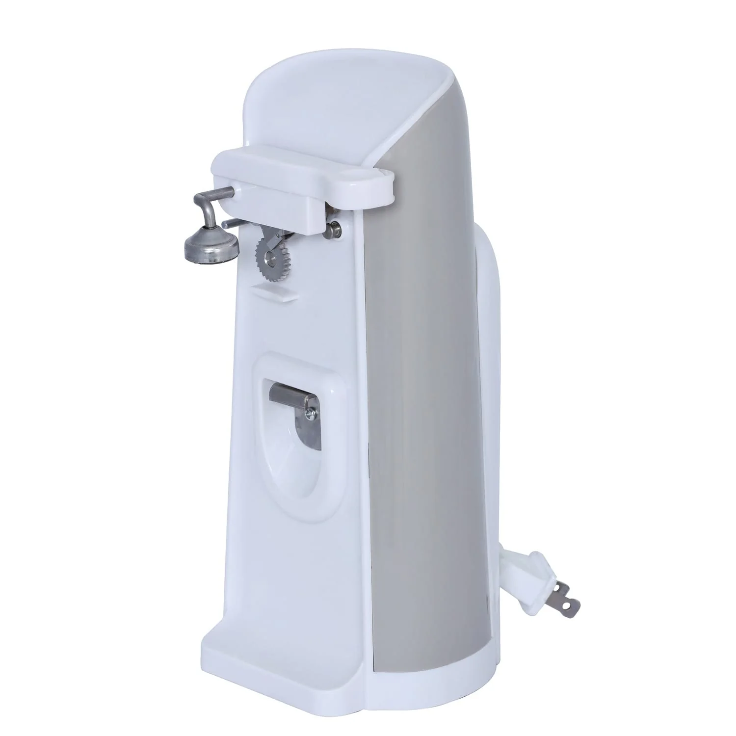 Brentwood Tall Electric Can Opener with Knife Sharpener & Bottle Opener, White - Image 4