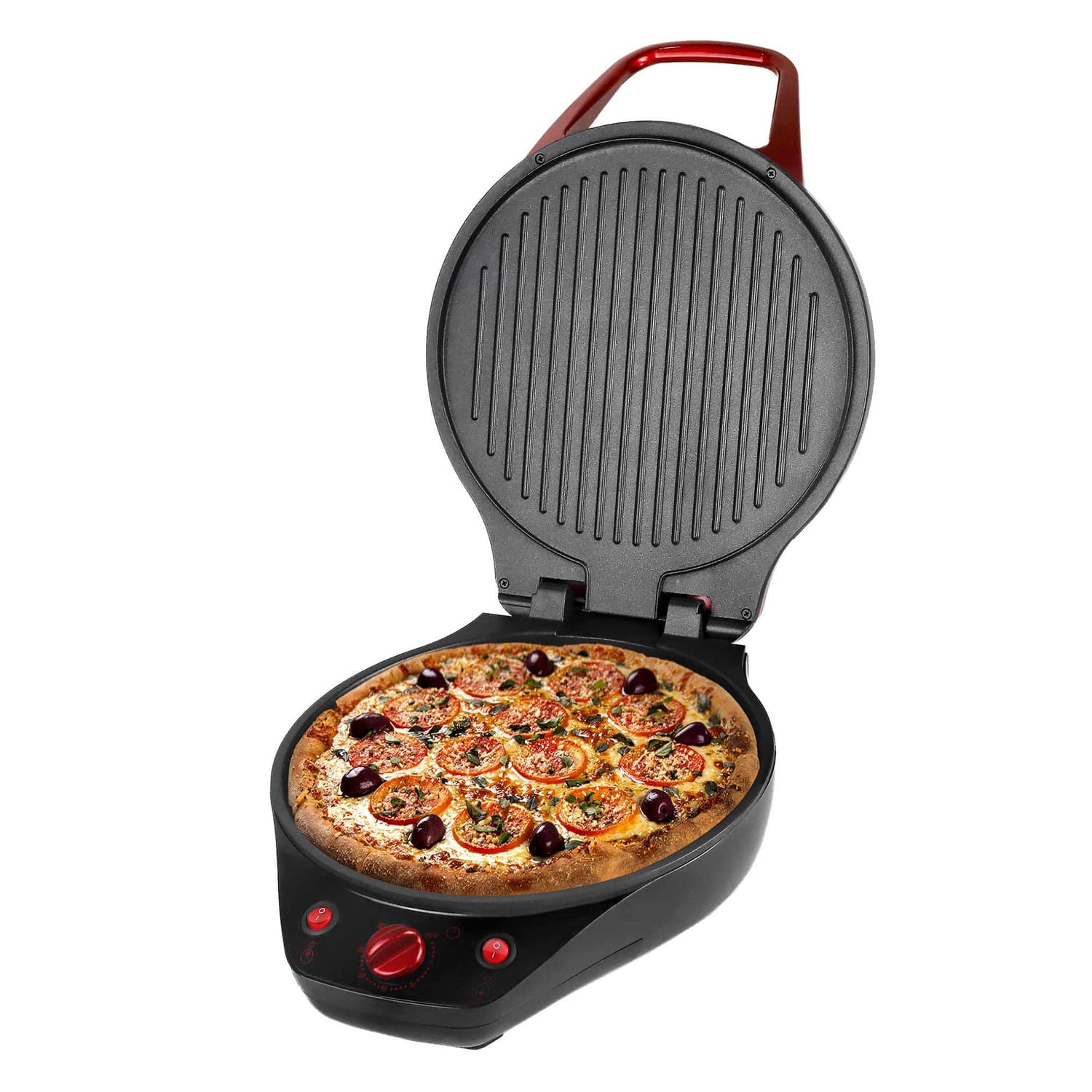 Brentwood TS-124R 1200-Watt 12-In. Non-Stick Pizza Maker and Grill with Timer, Red - Image 4