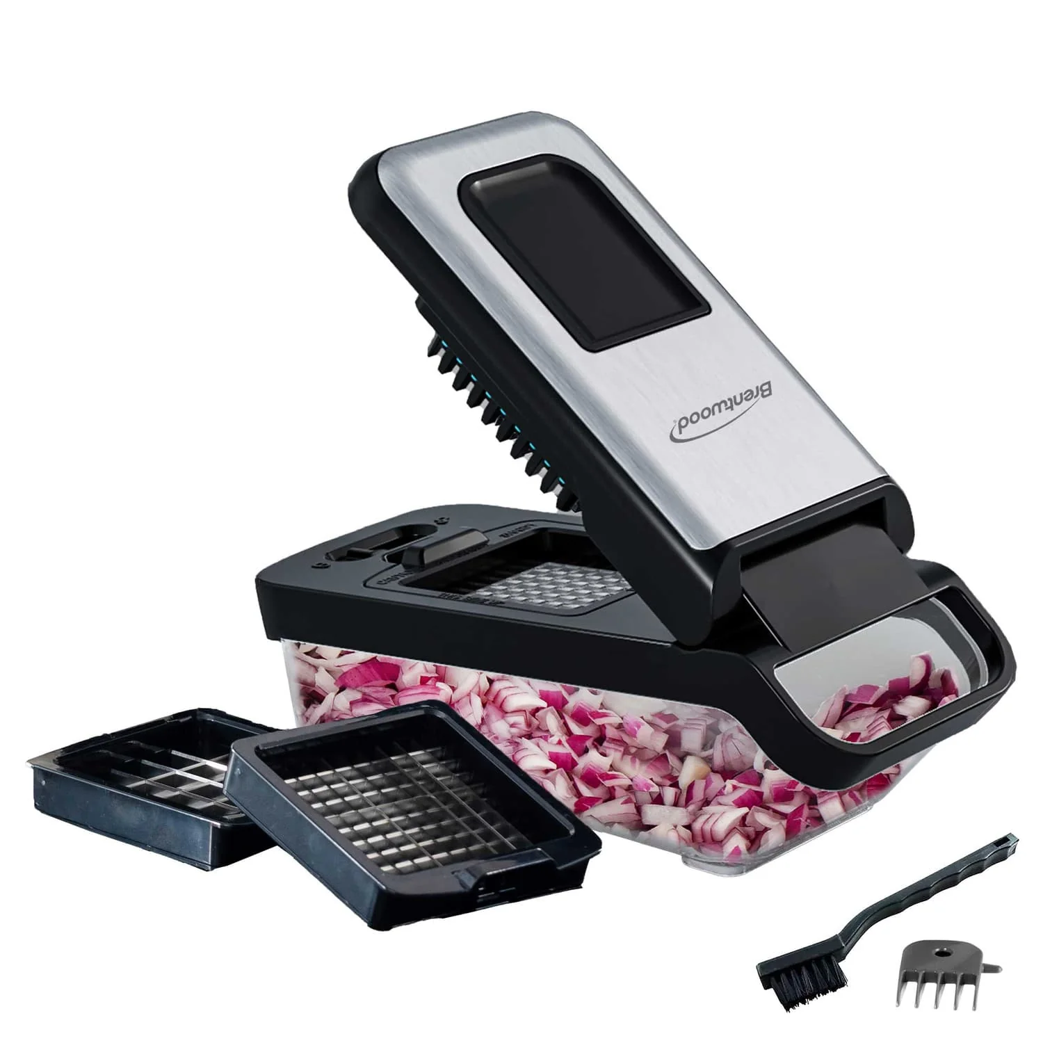 Brentwood Vegetable Chopper with 3.6-Cup Storage Container and 2 Interchangeable Stainless Steel Blades, Black