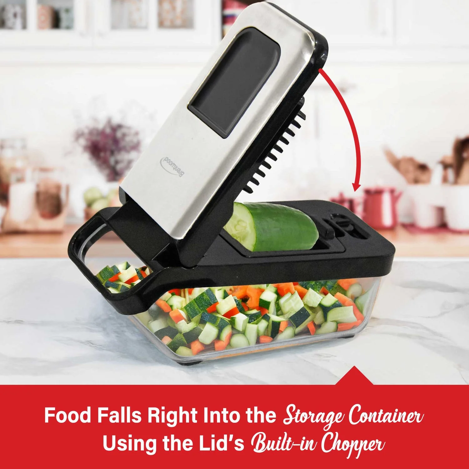 Brentwood Vegetable Chopper with 3.6-Cup Storage Container and 2 Interchangeable Stainless Steel Blades, Black - Image 4