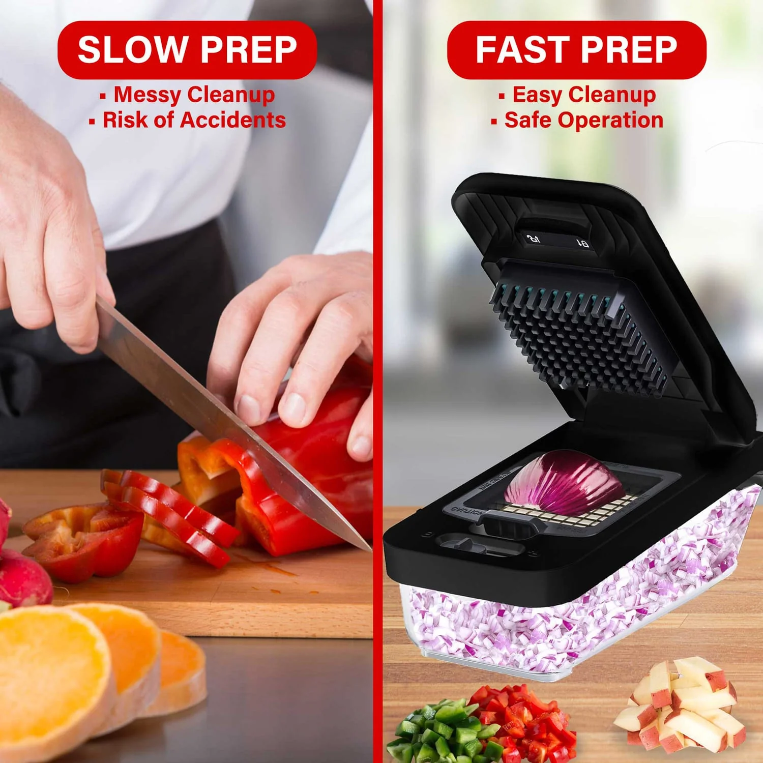 Brentwood Vegetable Chopper with 3.6-Cup Storage Container and 2 Interchangeable Stainless Steel Blades, Black - Image 5