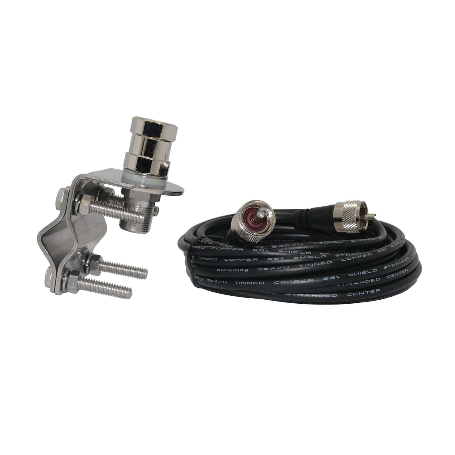 Browning Mirror-Mount Kit for CB Antenna with 18-Ft. Coaxial Cable and Preinstalled UHF PL-259 Connectors, BR-MM-18