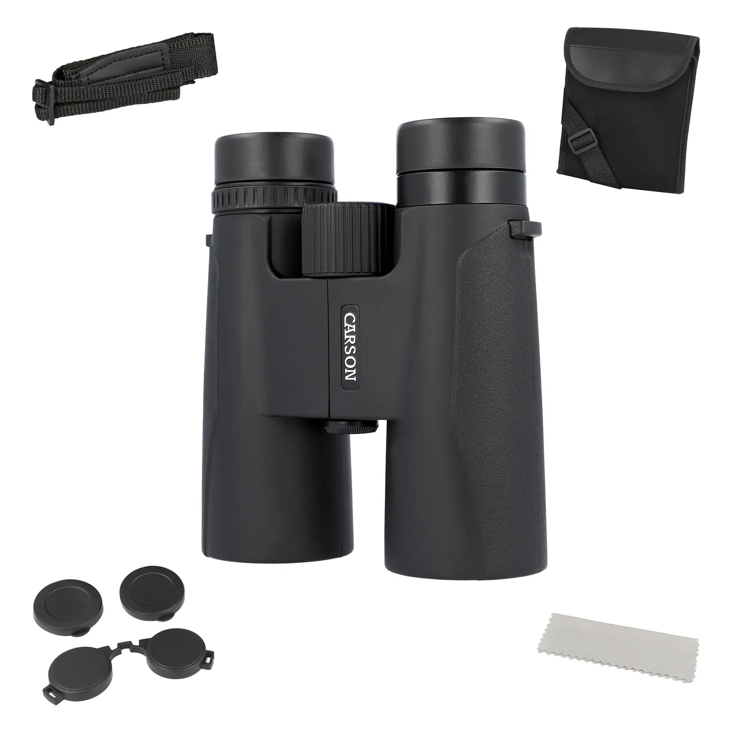 Carson Makalu 10x42 Full-Size Roof-Prism Binoculars with Strap, Pouch, Caps, and Cleaning Cloth for Birding, Hiking, and Outdoor Use