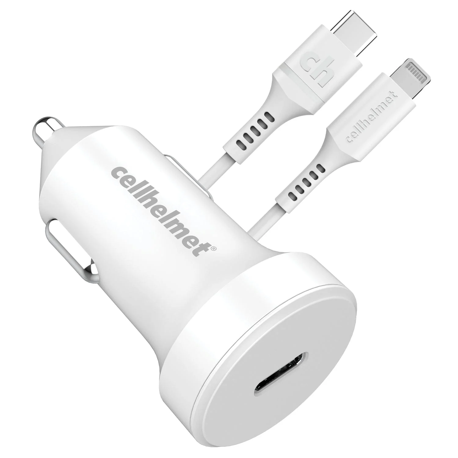 Cellhelmet 20-Watt Single-USB Power Delivery Car Charger with USB-C to Lightning Round Cable, 3 Feet
