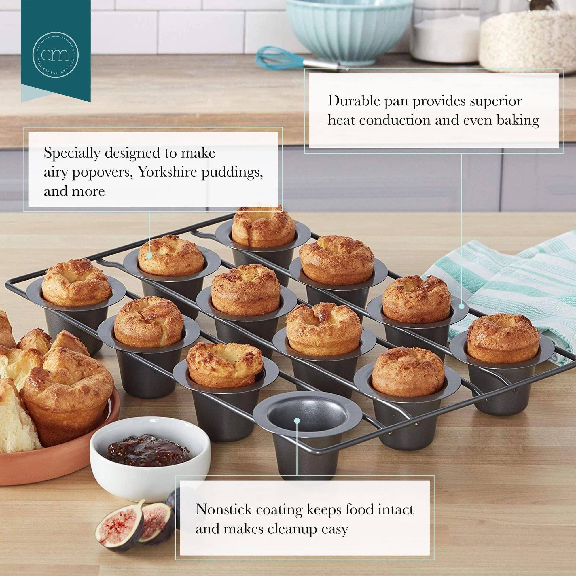 Chicago Metallic Professional 12-Cup Non-Stick Mini-Popover Pan, 16-Inch-by-10.75-Inch - Image 2
