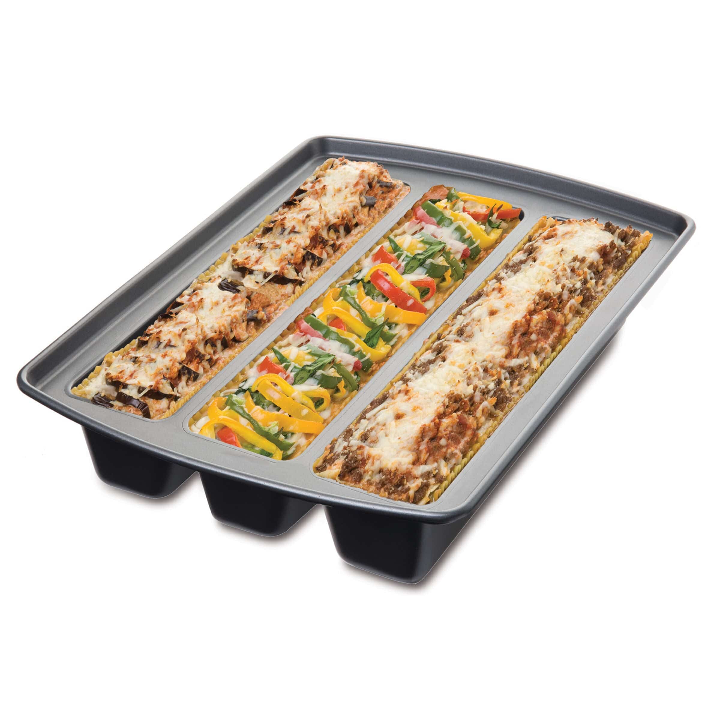 Chicago Metallic Professional Lasagna Trio Pan, Perfect for loaf breads, cakes and more 12.5x16x3 inches, Silver - Image 2