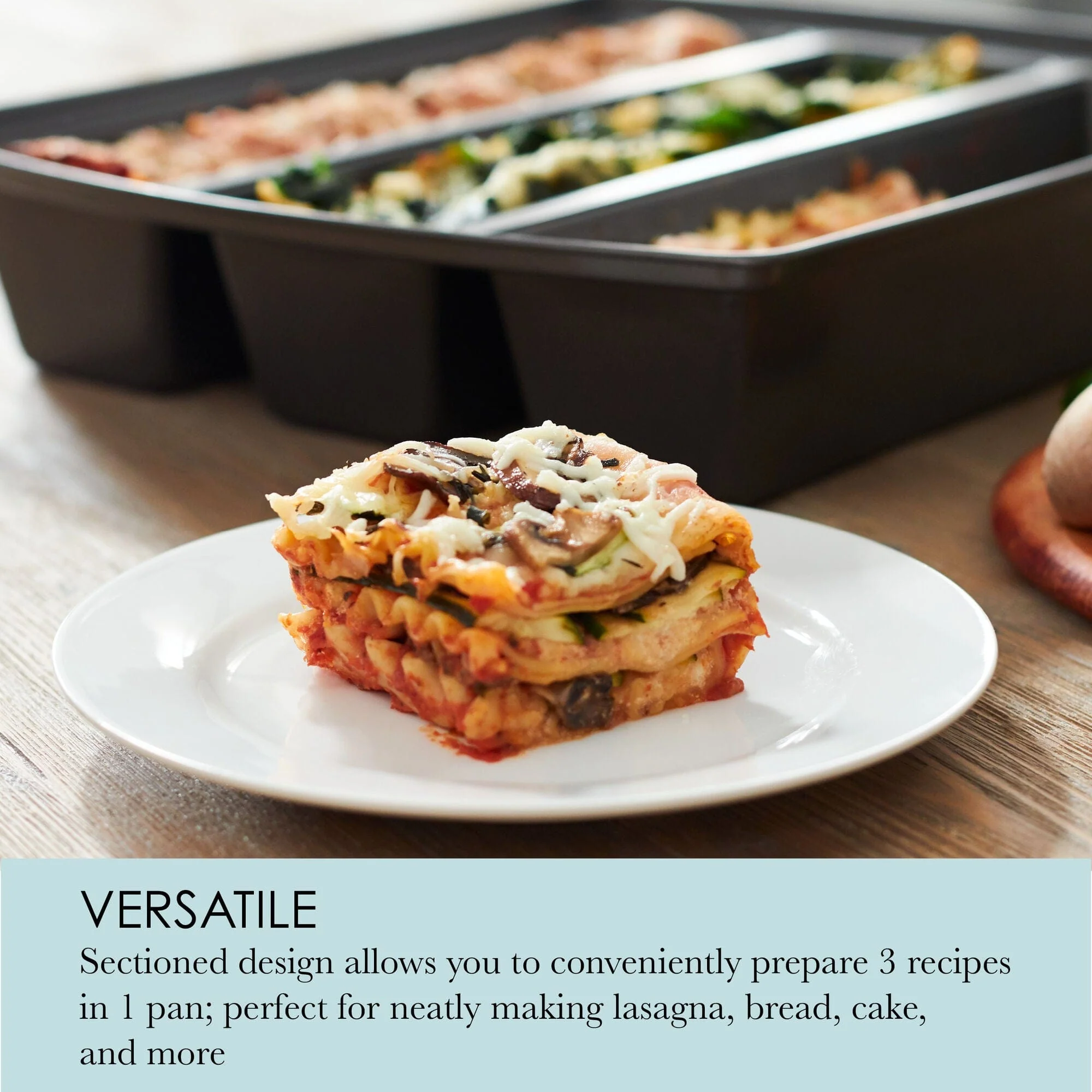 Chicago Metallic Professional Lasagna Trio Pan, Perfect for loaf breads, cakes and more 12.5x16x3 inches, Silver - Image 4