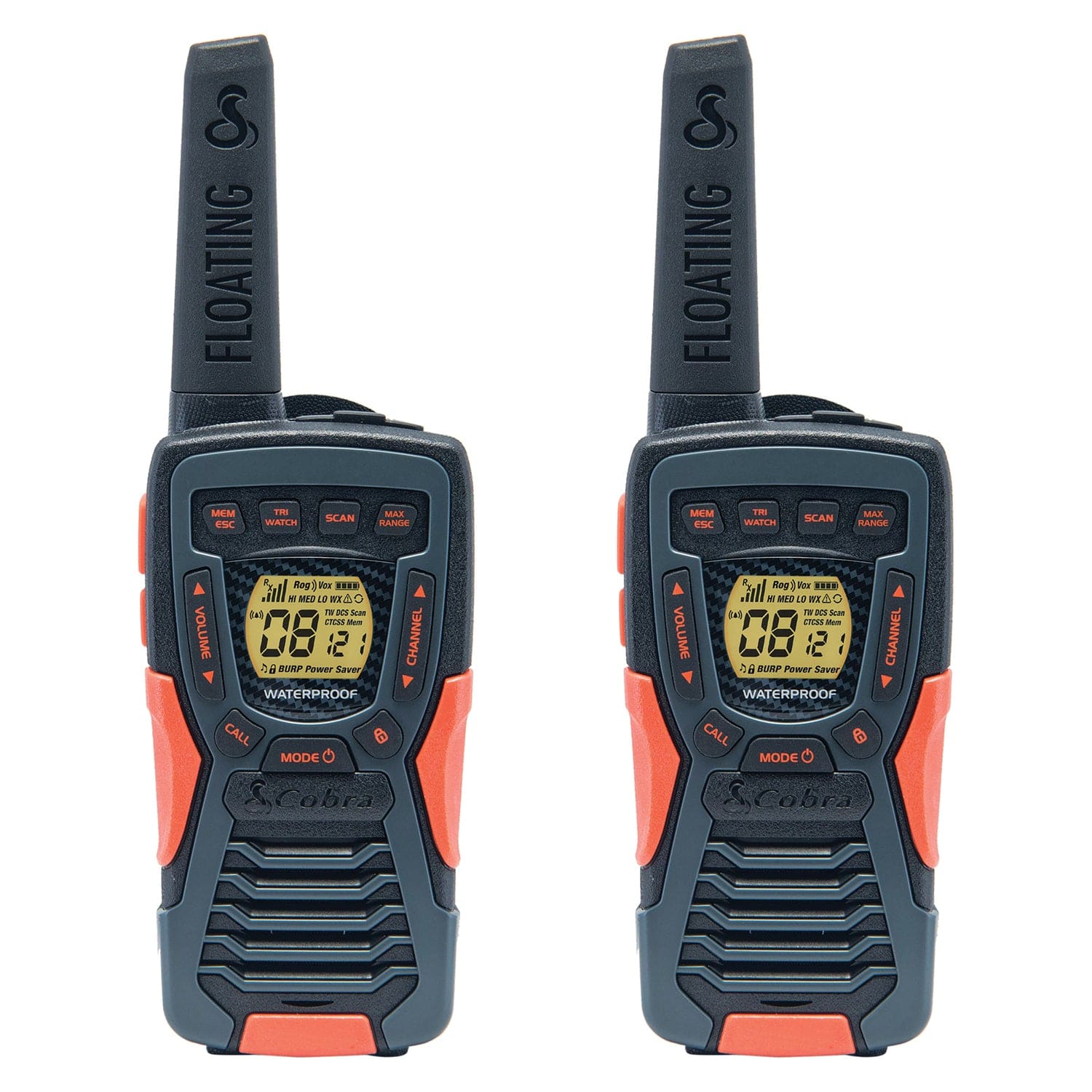 Cobra ACXT1035R FLT Floating Waterproof 37-Mile-Range 2-Way Radios, 2 Pack, Multicolored