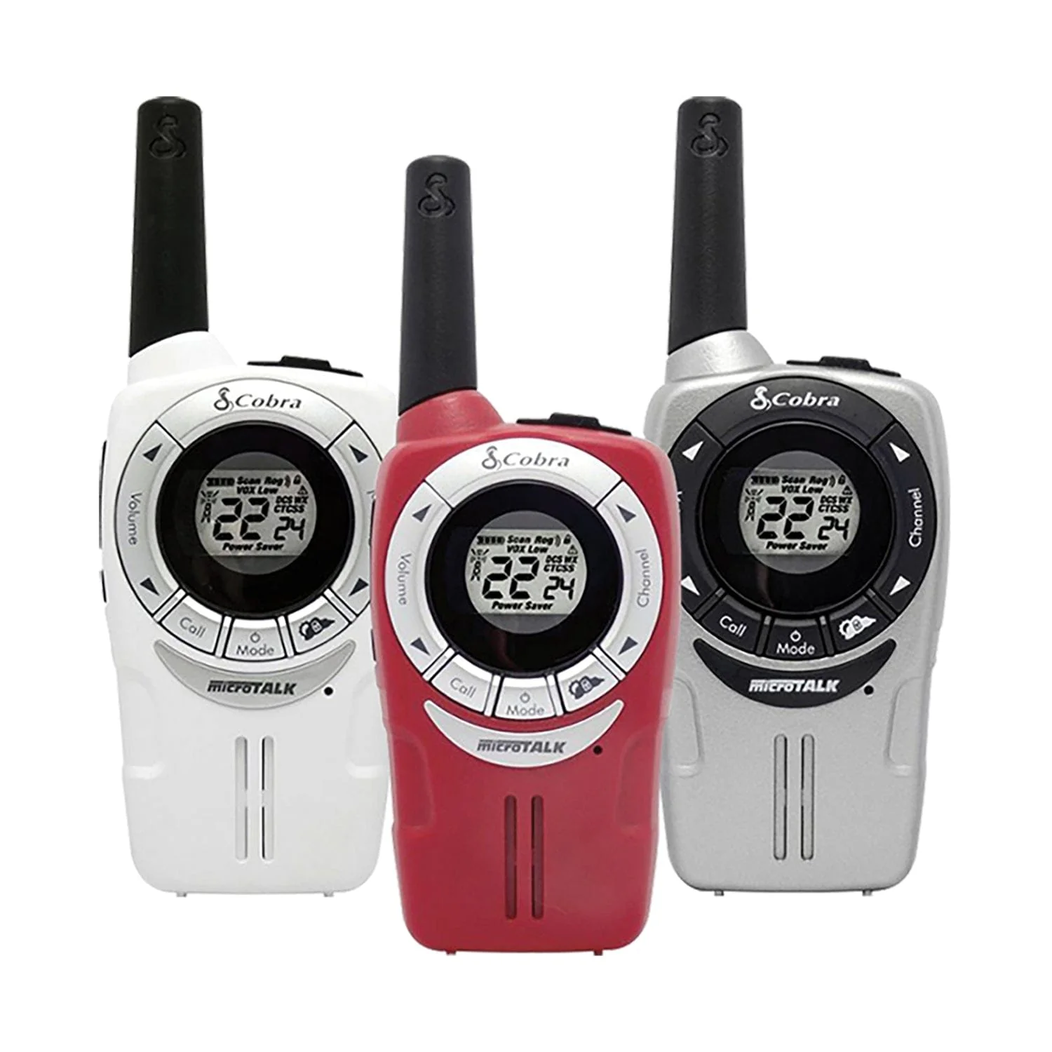 Cobra microTALK SOHO Series Walkie Talkies 3 Pack, White, Red, and Gray, ACXT360
