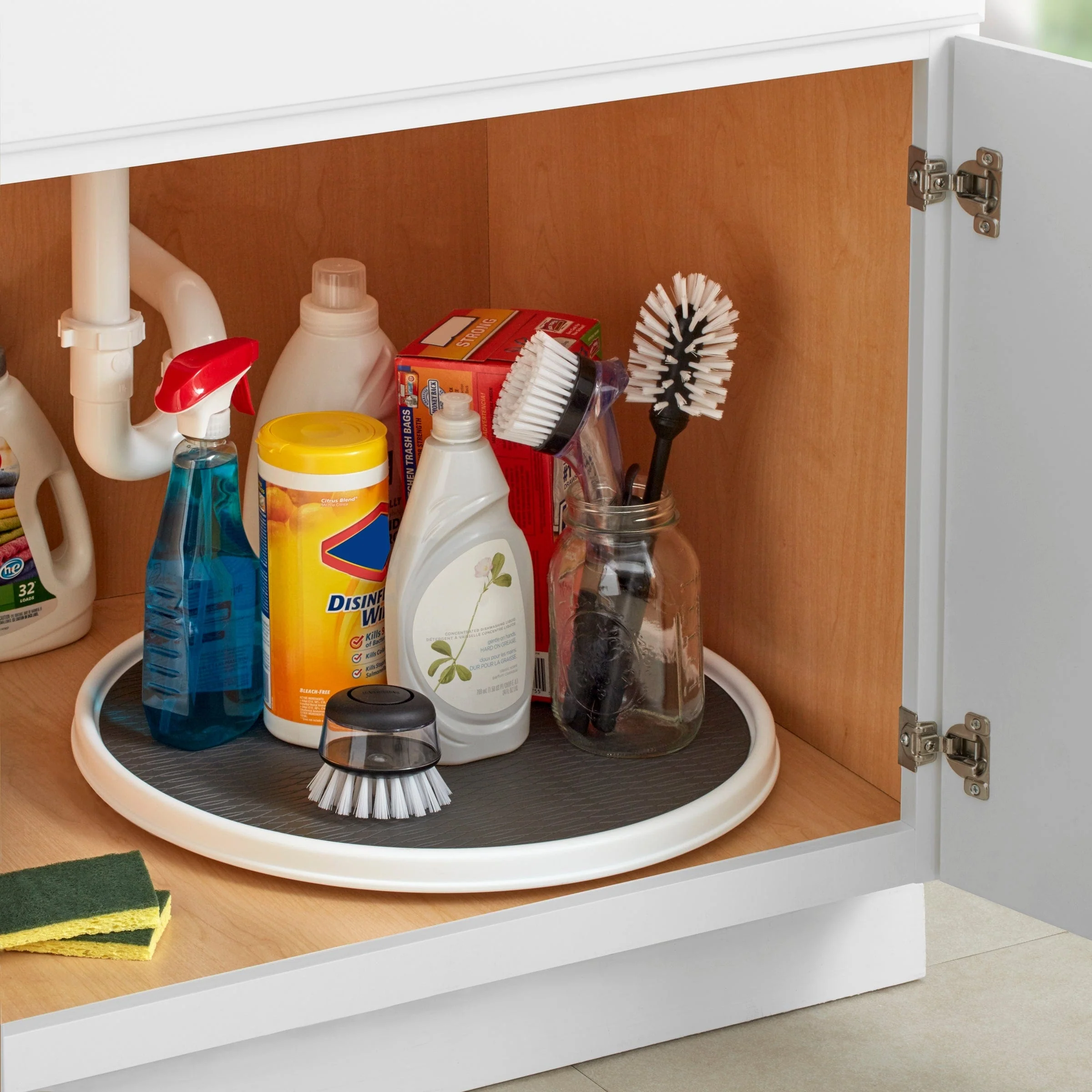 Copco Non-Skid Pantry Cabinet Lazy Susan Turntable, 18-Inch, White/Gray - Image 3