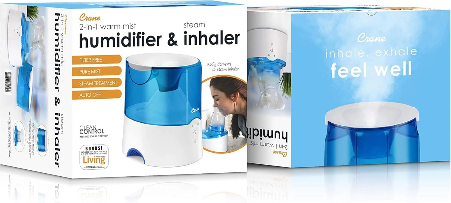 Crane 0.5 Gal Steam Inhaler & Warm Mist Humidifier, Bedroom Sinus Vaporizer, HSA/FSA Eligible, Blue/White - Image 7