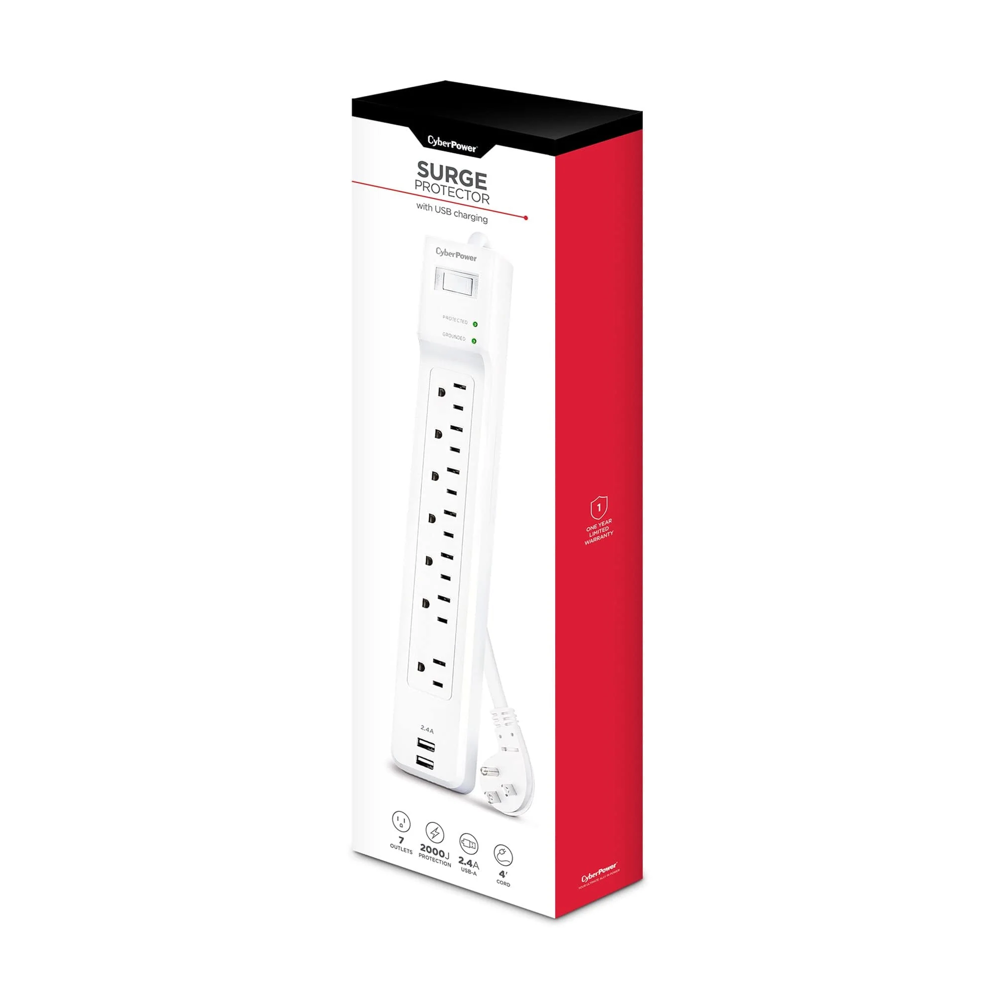 CyberPower Essential 7-Outlet Surge Protector, White - Image 10