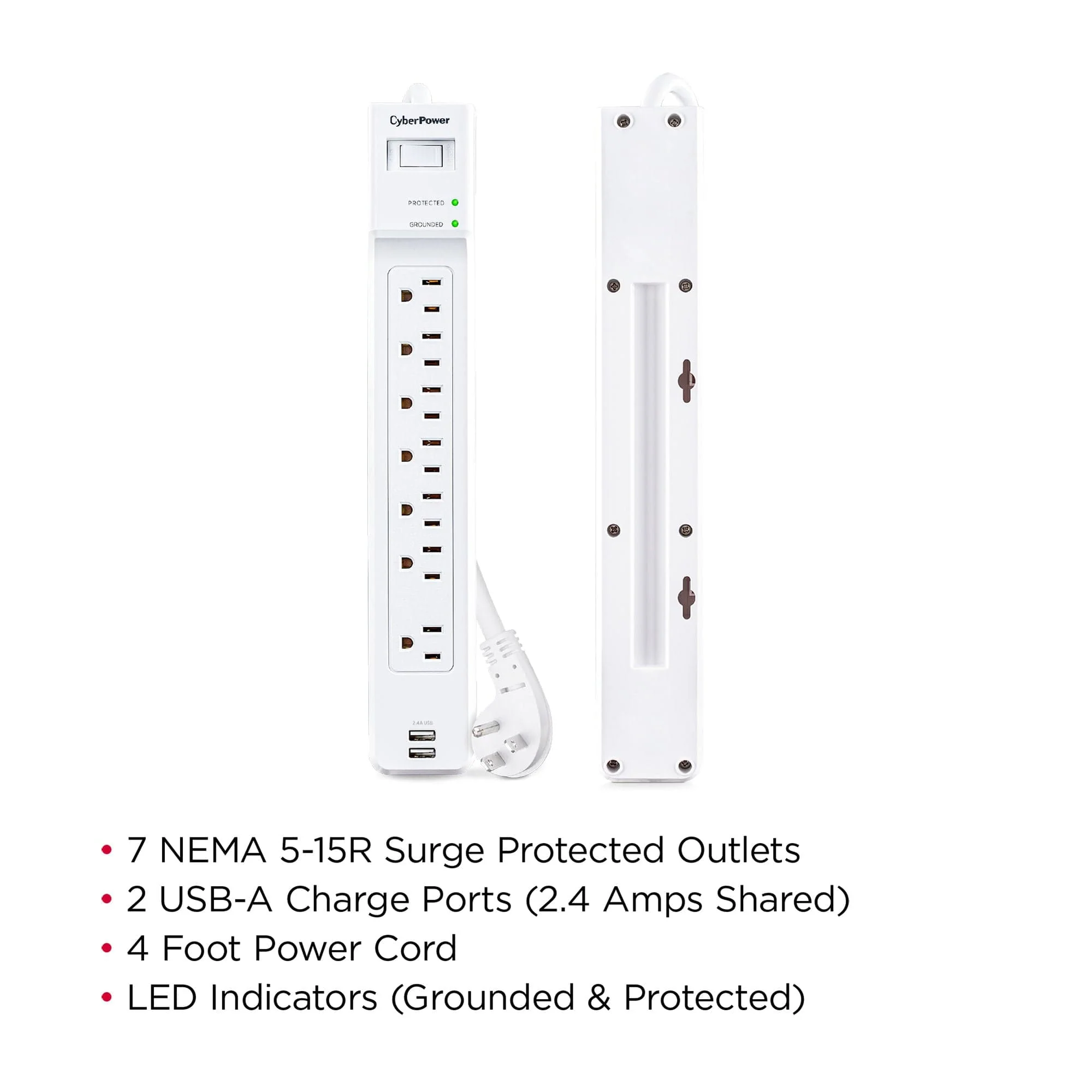 CyberPower Essential 7-Outlet Surge Protector, White - Image 5