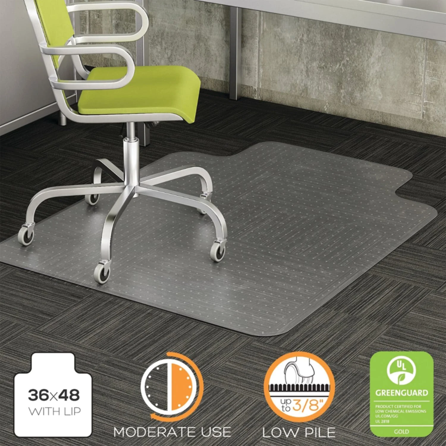 Deflecto 36-In. x 48-In. Chair Mat with Lip for Low-Pile Carpets - Image 2