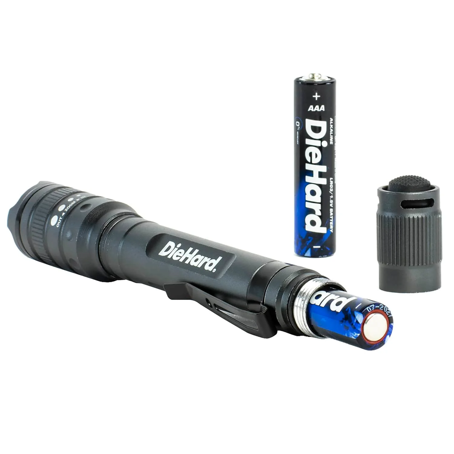 DieHard LED 180-Lumen Aluminum Flashlight with 3 Modes, Twist Focus, Impact/Water-Resistant, Battery Powered, Pocket Clip, up to 229-Ft. Beam - Image 4