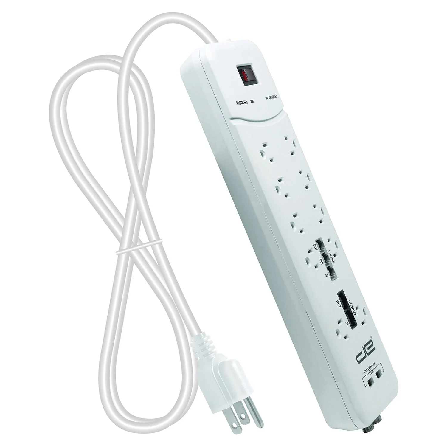 Digital Energy 10-AC Outlet, 2-USB Port, and Coax 3500-Joules Heavy-Duty Surge Protector Power Strip with Straight Plug, 8 Ft. Cord, White - Image 2