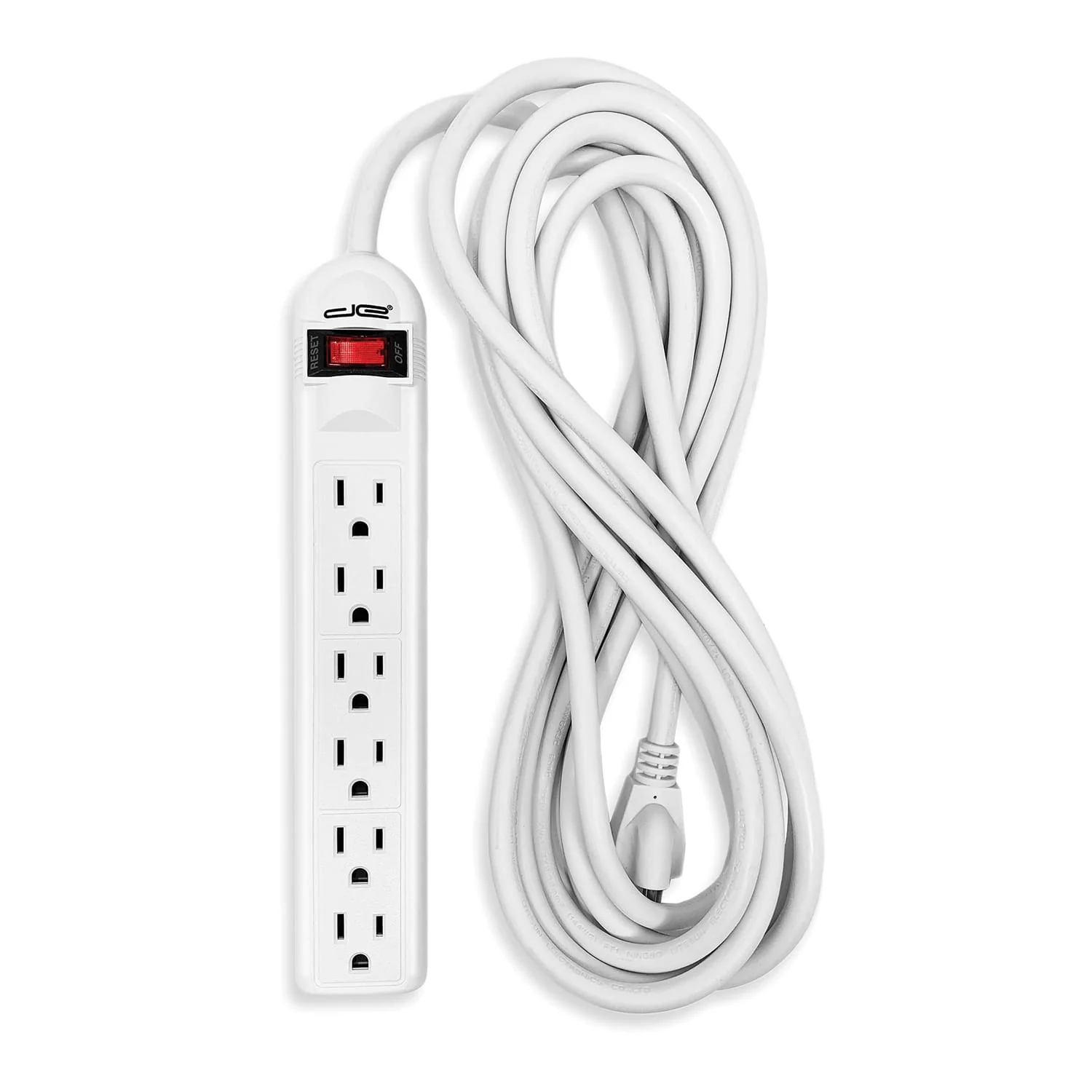 Digital Energy 6-AC Outlet 350-Joules Surge Protector Power Strip with Straight Plug, 15 Ft., White - Image 5