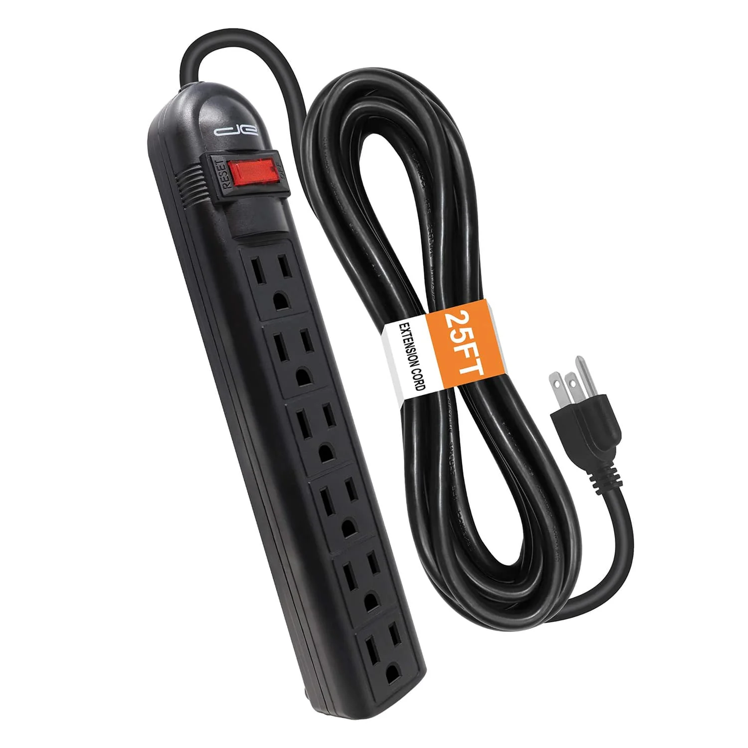 Digital Energy 6-AC Outlet 350-Joules Surge Protector Power Strip with Straight Plug, 25 Ft., Black - Image 2