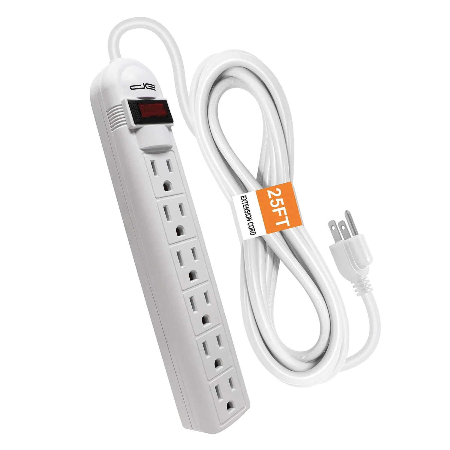 Digital Energy 6-AC Outlet 350-Joules Surge Protector Power Strip with Straight Plug, 25 Ft., White - Image 2