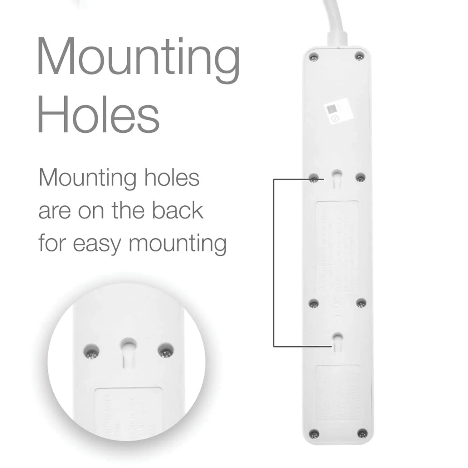 Digital Energy 6-AC Outlet 350-Joules Surge Protector Power Strip with Straight Plug, 25 Ft., White - Image 4