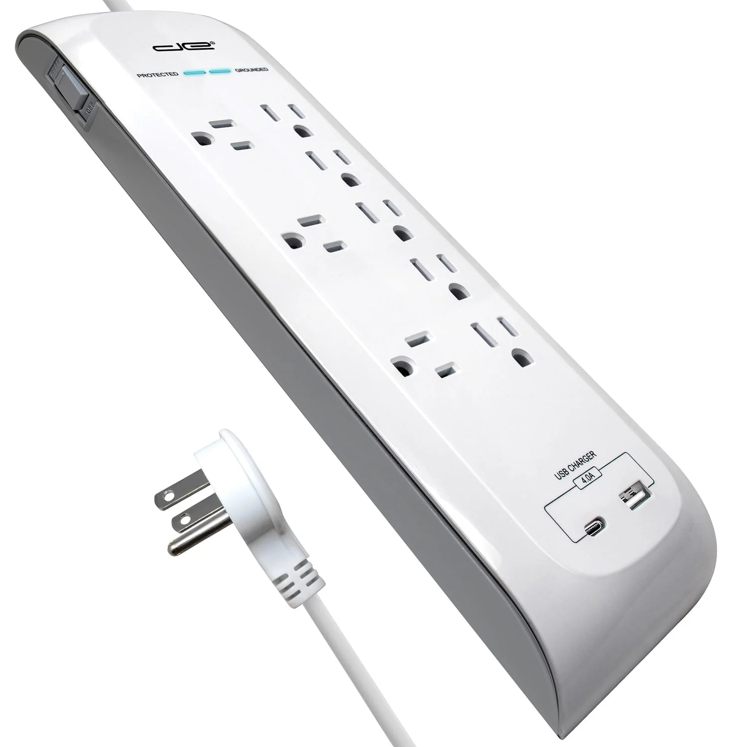 Digital Energy 8-AC Outlet, 2-USB Port, and Ethernet/Telco 4200-Joules Surge Protector Power Strip, 6-Ft. Cord with Flat Plug, DEE1-1116 - Image 5