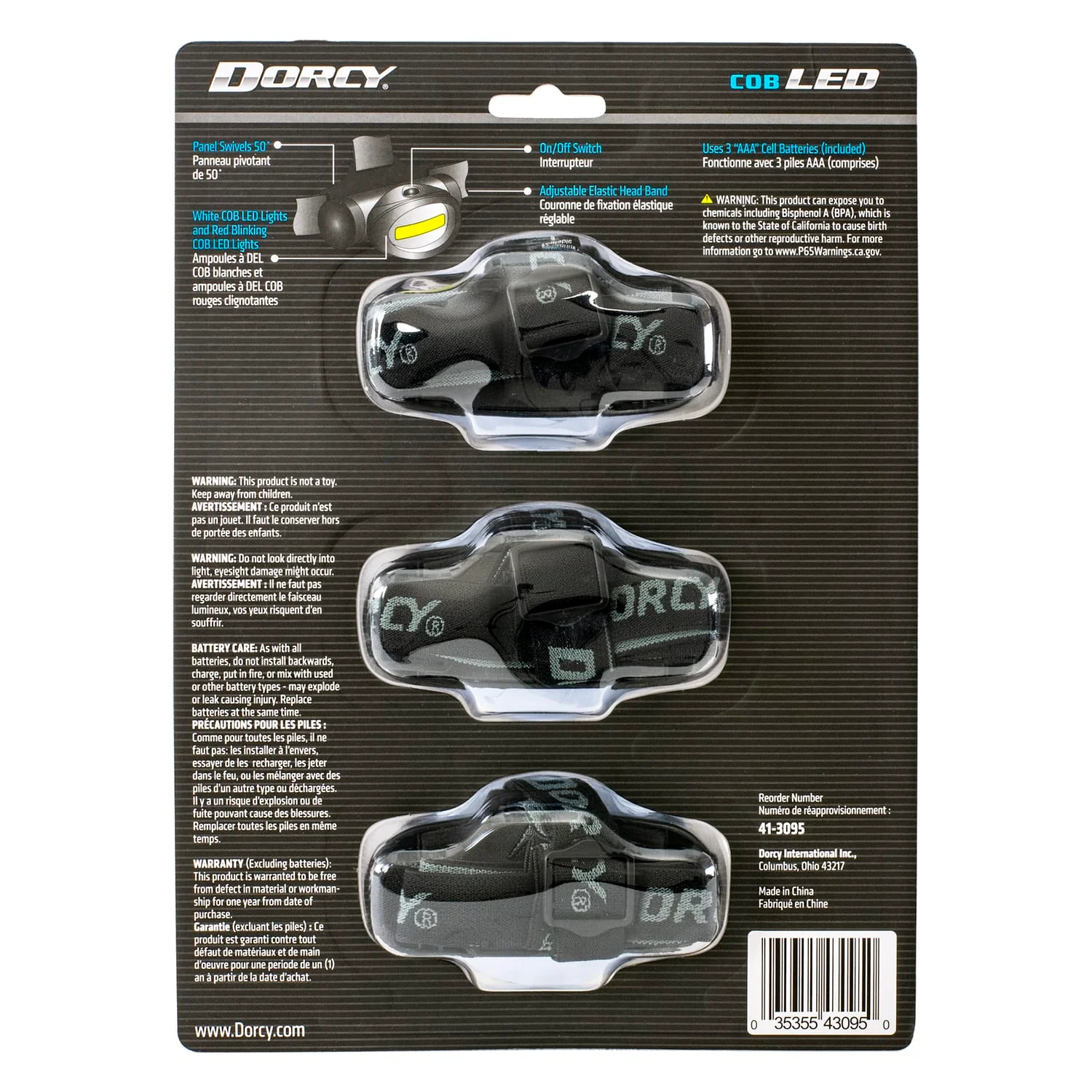 Dorcy Active Series COB LED 150-Lumen Headlamp with 3 Modes, Battery Powered, up to 65-Ft. Beam Distance, up to 2.5 Hours Run Time, 3 Pack - Image 5