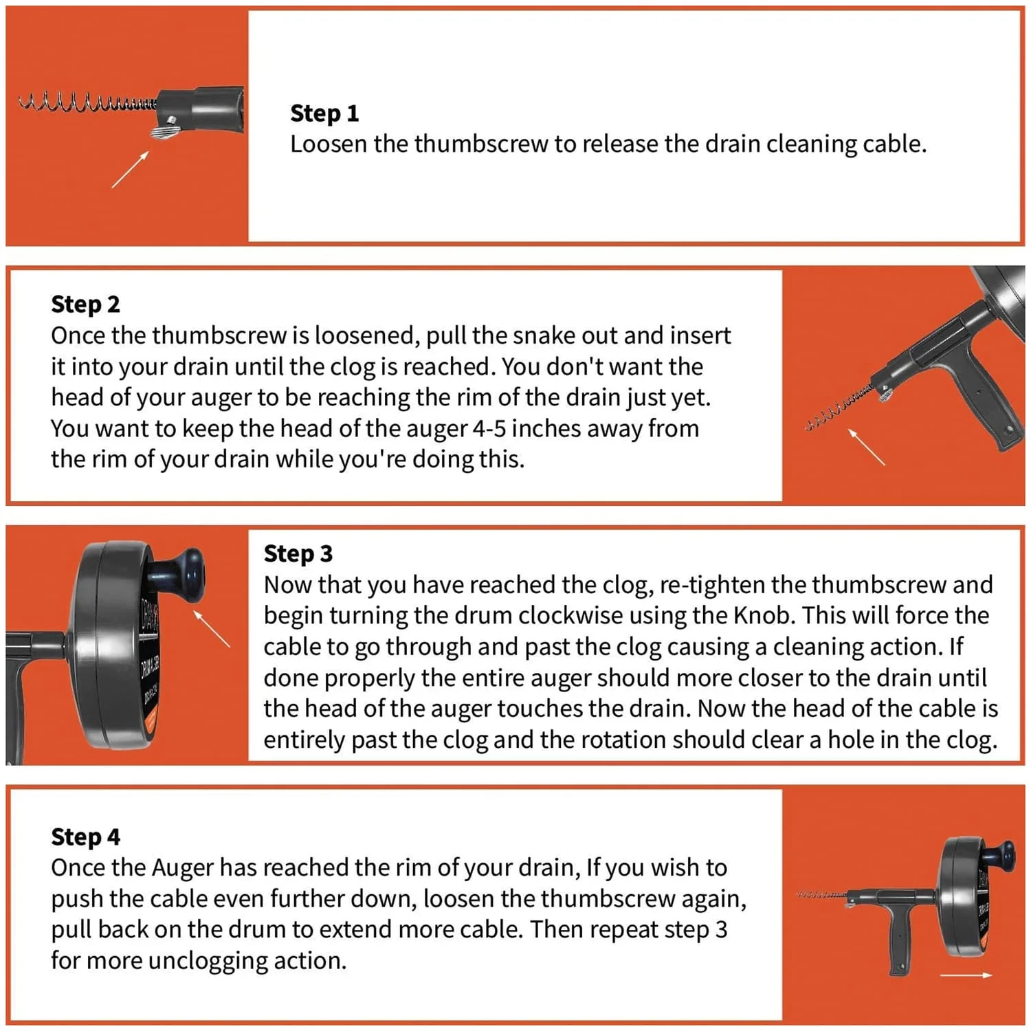 DrainX Heavy-Duty-Steel Pro Drum Drain Auger, 25 Ft., with Work Gloves and Carrying Pouch - Image 4