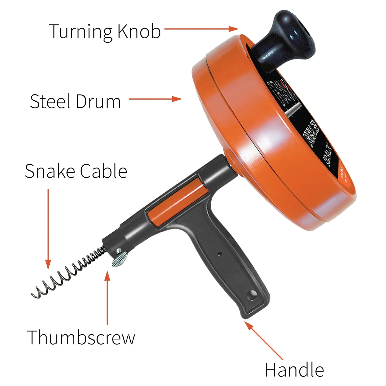 DrainX Heavy-Duty-Steel Pro Drum Drain Auger, 25 Ft., with Work Gloves and Carrying Pouch - Image 5
