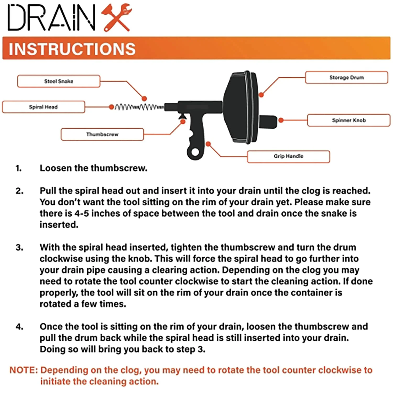 DrainX Plumbing Snake Drain Auger, 16 Ft. - Image 5